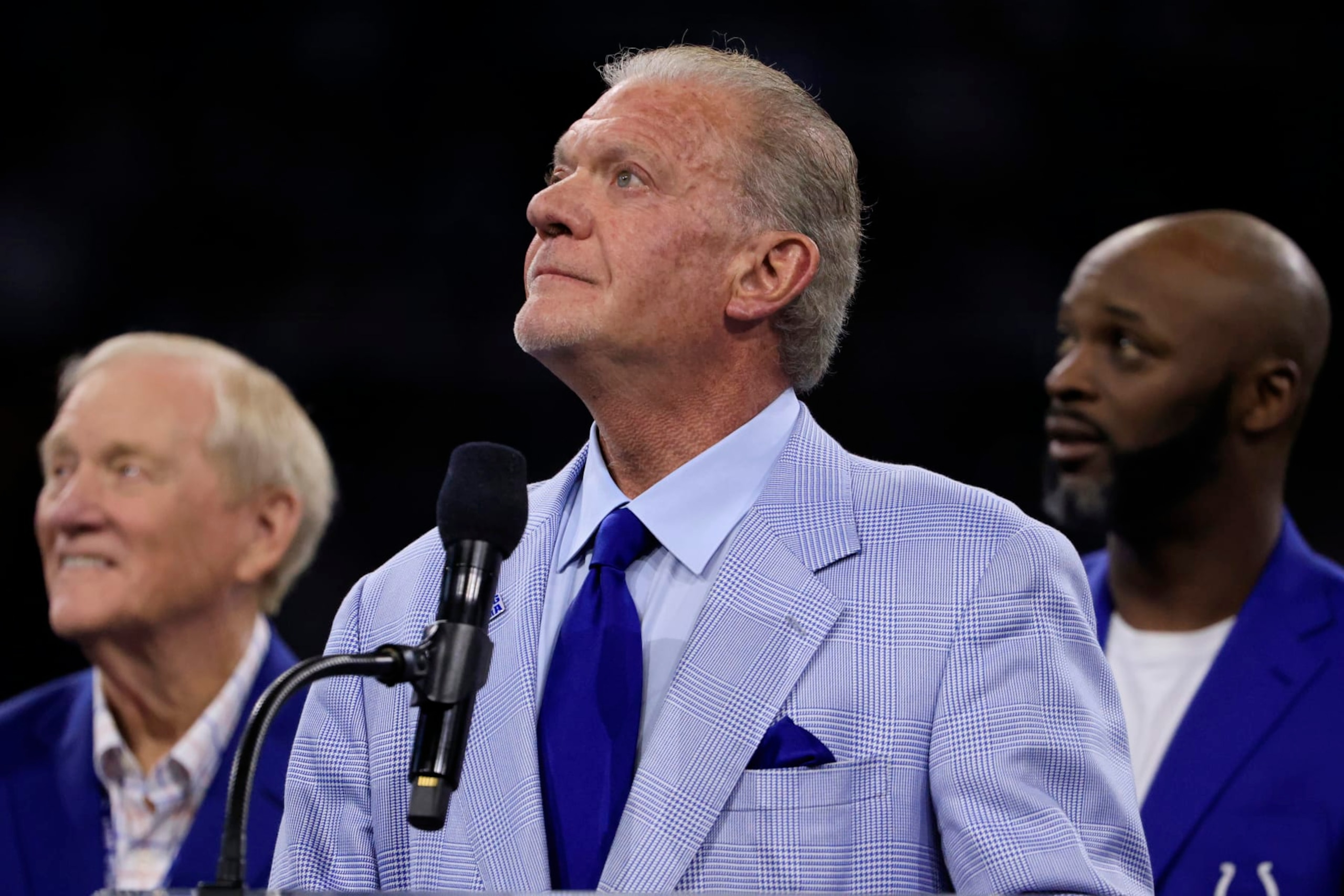 INDIANAPOLIS, INDIANA - OCTOBER 30: Indianapolis Colts owner Jim Irsay looks on during halftime of a game against the Washington Commanders at Lucas Oil Stadium on October 30, 2022 in Indianapolis, Indiana. (Photo by Justin Casterline/Getty Images)