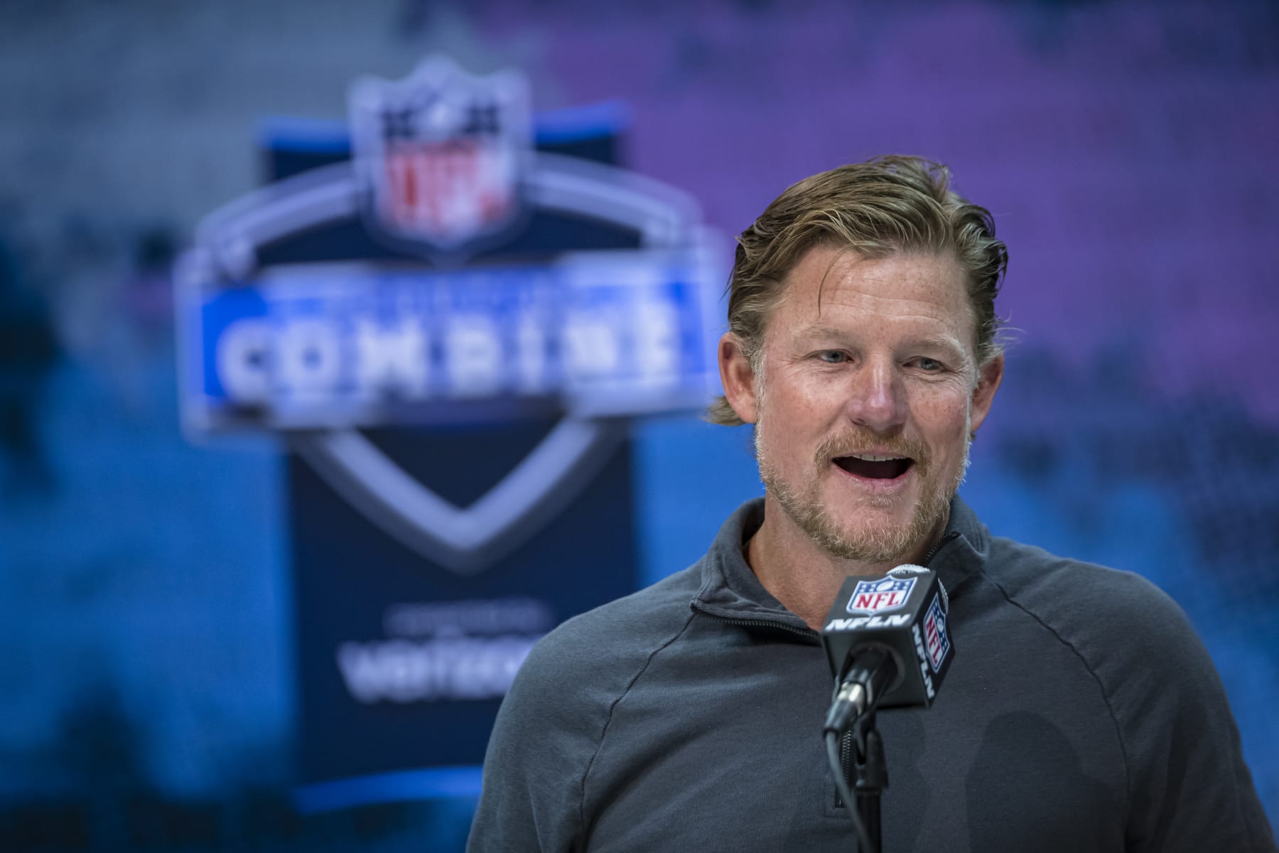 INDIANAPOLIS, IN - FEBRUARY 25: General manager Les Snead of the Los Angeles Rams speaks to the media at the Indiana Convention Center on February 25, 2020 in Indianapolis, Indiana. (Photo by Michael Hickey/Getty Images) *** Local Capture *** Les Snead