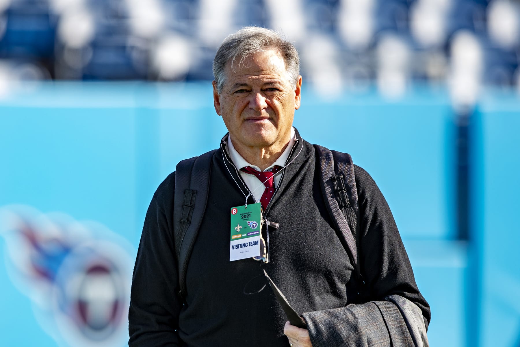 NASHVILLE, TENNESSEE - NOVEMBER 14:  General Manager Mickey Loomis of the New Orleans Saints walks around the field before a game against the Tennessee Titans at Nissan Stadium on November 14, 2021 in Nashville, Tennessee.  The Titans defeated the Saints 23-21.  (Photo by Wesley Hitt/Getty Images)
