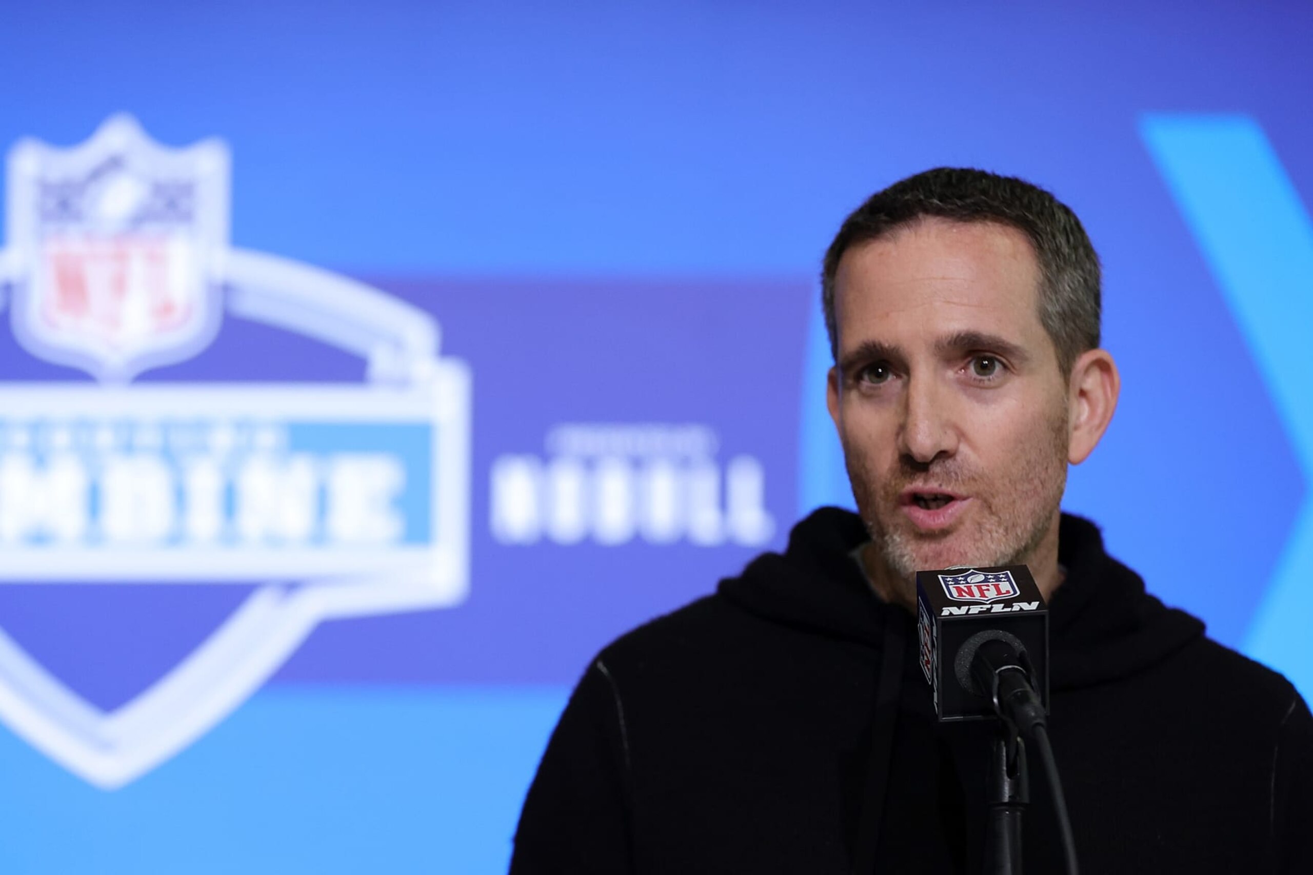 INDIANAPOLIS, INDIANA - FEBRUARY 28: General manager Howie Roseman of the Philadelphia Eagles speaks to the media during the NFL Combine at the Indiana Convention Center on February 28, 2023 in Indianapolis, Indiana. (Photo by Stacy Revere/Getty Images)