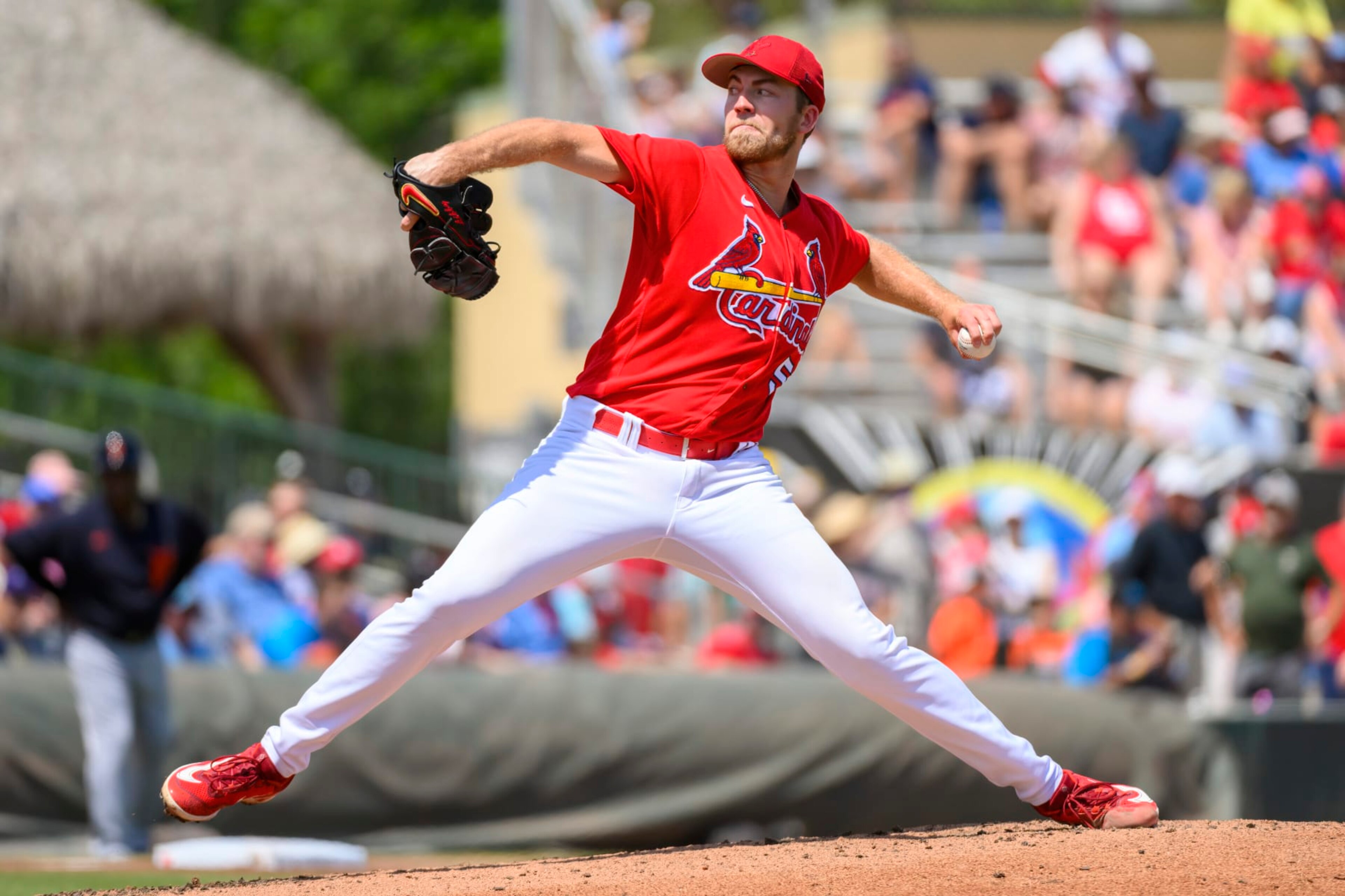 JUPITER, FL - MARCH 18: : St. Louis Cardinals pitcher Matthew Liberatore throws the ball from the mound during a MLB spring training game between the Detroit Tigers and the St. Louis Cardinals at Roger Dean Chevrolet Stadium on March 18, 2023 in Jupiter, Florida.(Photo by Doug Murray/Icon Sportswire via Getty Images)