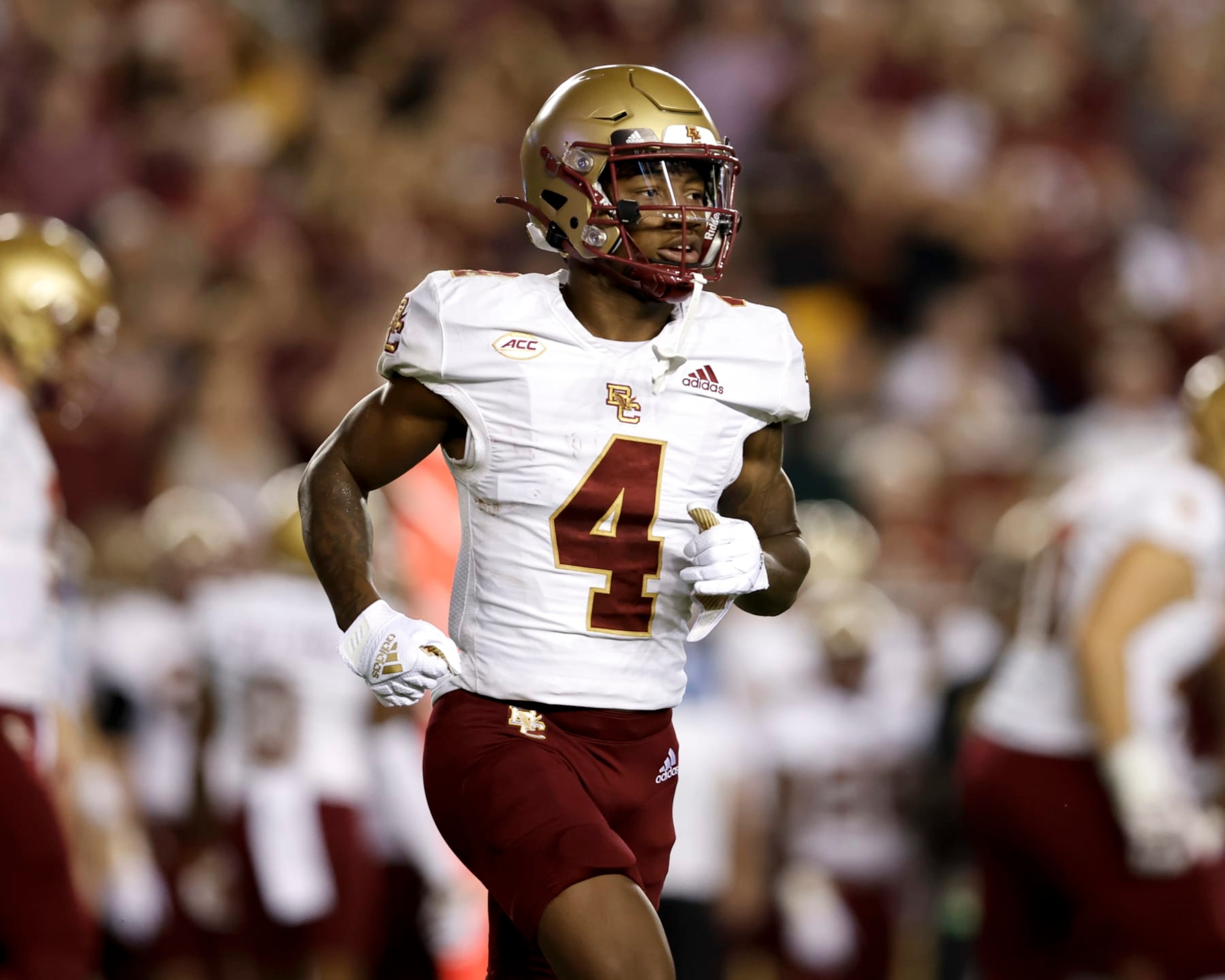 TALLAHASSEE, FL - SEPTEMBER 24: Wide Receiver Zay Flowers #4 of the Boston College Eagles during the game against the Florida State Seminoles at Doak Campbell Stadium on Bobby Bowden Field on September 24, 2022 in Tallahassee, Florida. The Seminoles defeated the Eagles 44 to 14. (Photo by Don Juan Moore/Getty Images)