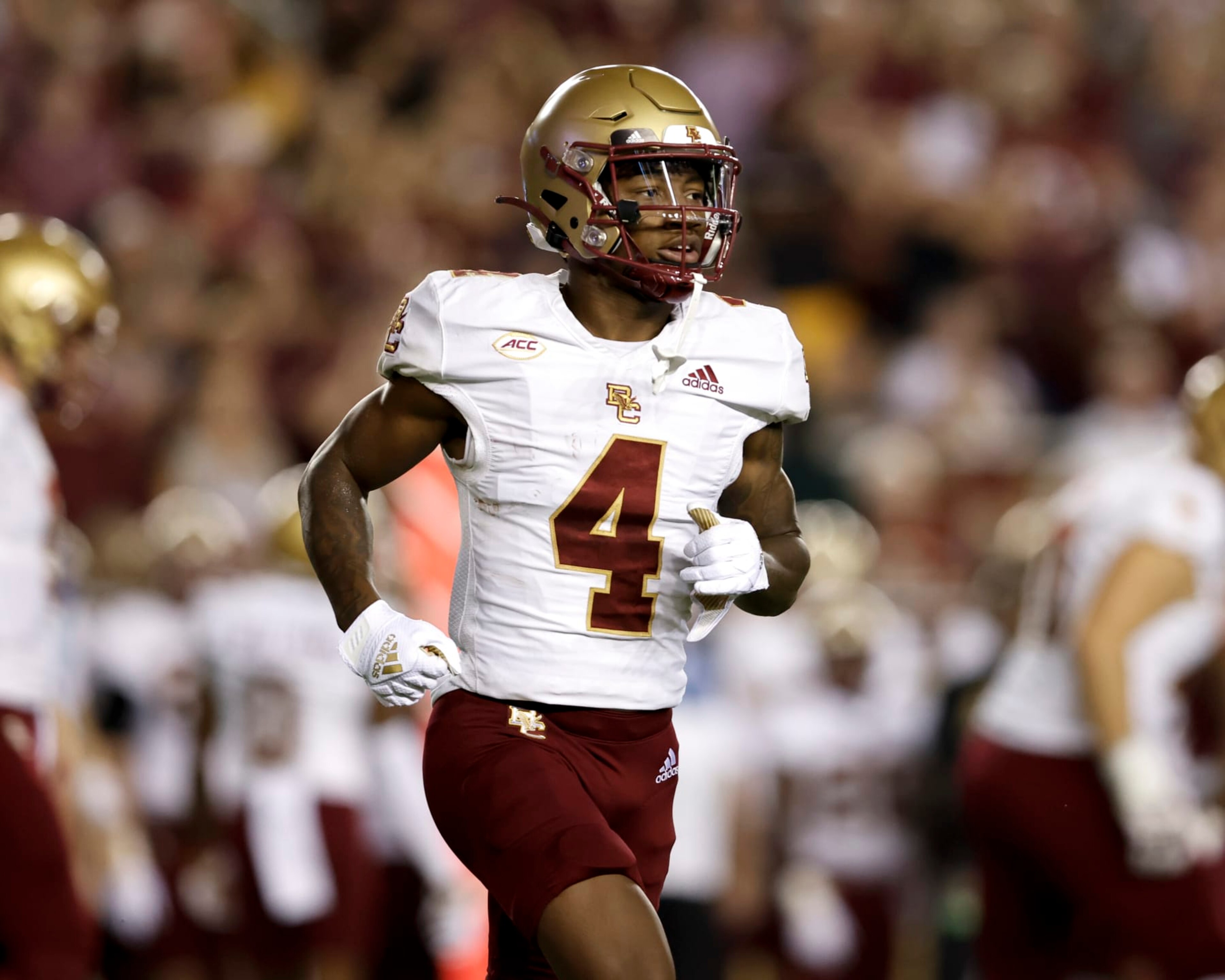 TALLAHASSEE, FL - SEPTEMBER 24: Wide Receiver Zay Flowers #4 of the Boston College Eagles during the game against the Florida State Seminoles at Doak Campbell Stadium on Bobby Bowden Field on September 24, 2022 in Tallahassee, Florida. The Seminoles defeated the Eagles 44 to 14. (Photo by Don Juan Moore/Getty Images) TALLAHASSEE, FL - SEPTEMBER 24: Wide Receiver Zay Flowers #4 of the Boston College Eagles during the game against the Florida State Seminoles at Doak Campbell Stadium on Bobby Bowden Field on September 24, 2022 in Tallahassee, Florida. The Seminoles defeated the Eagles 44 to 14. (Photo by Don Juan Moore/Getty Images)