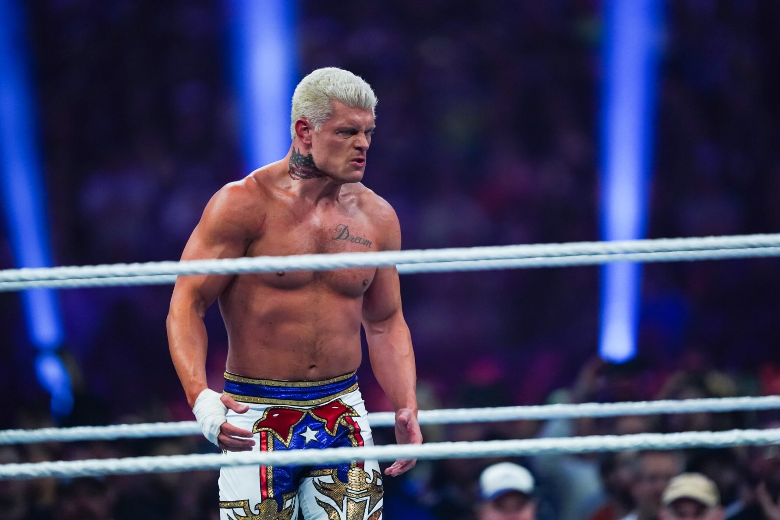 SAN ANTONIO, TEXAS - JANUARY 28: Cody Rhodes looks on during the WWE Royal Rumble at Alamodome on January 28, 2023 in San Antonio, Texas. (Photo by Alex Bierens de Haan/Getty Images)