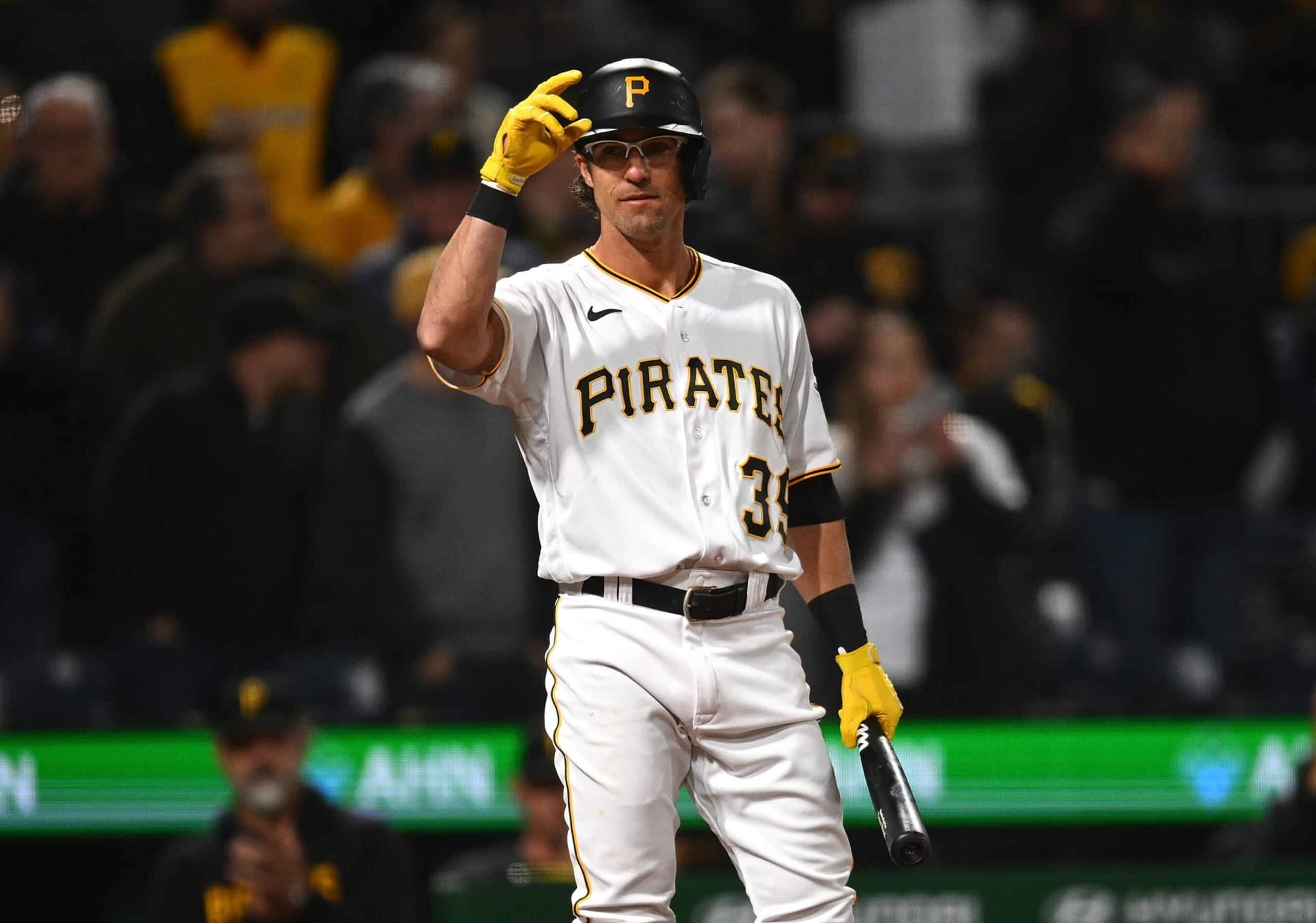 PITTSBURGH, PA - APRIL 26:  Drew Maggi #39 of the Pittsburgh Pirates makes his Major League debut during the eighth inning against the Los Angeles Dodgers at PNC Park on April 26, 2023 in Pittsburgh, Pennsylvania. (Photo by Joe Sargent/Getty Images)