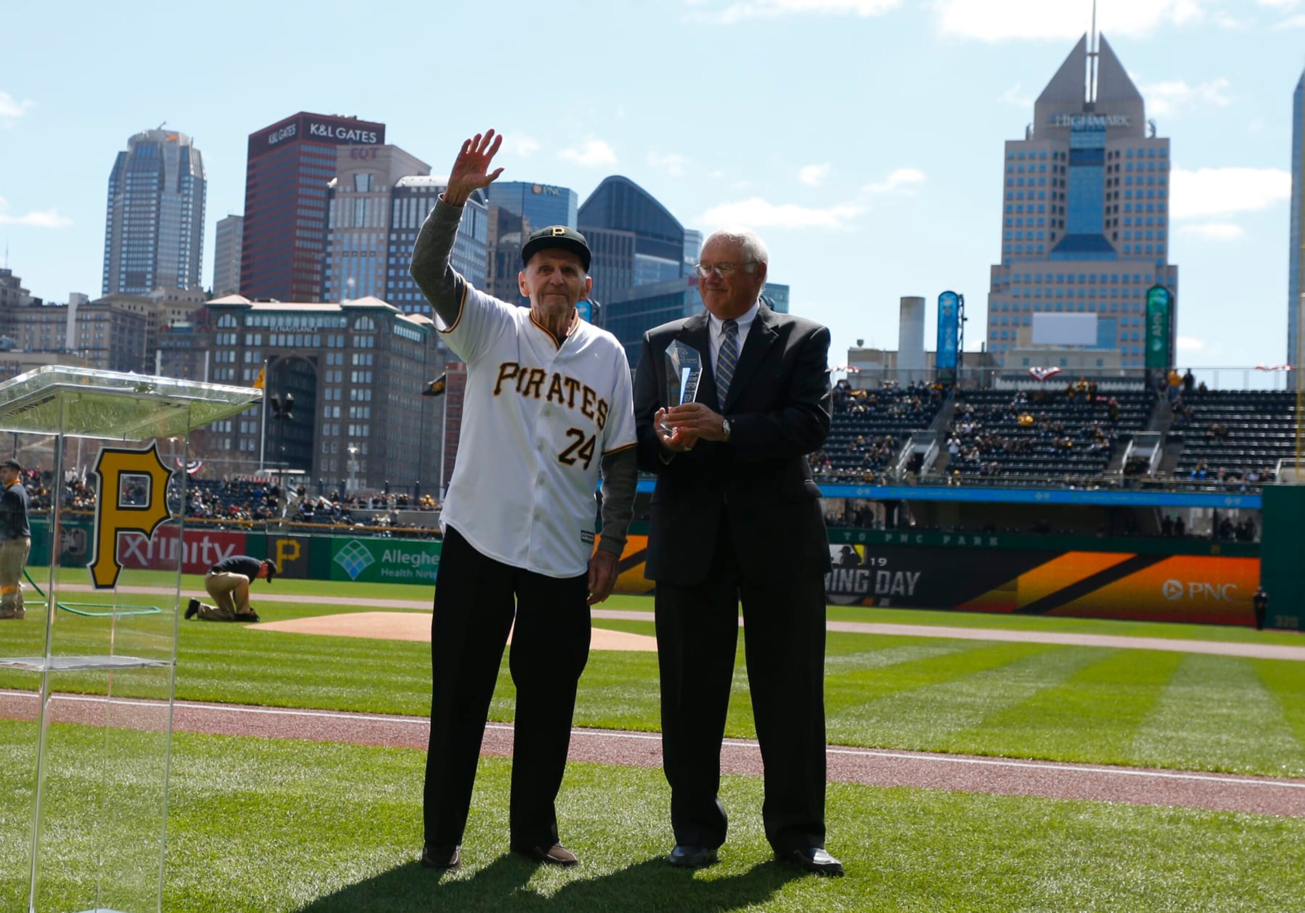 PITTSBURGH, PA - APRIL 01: Dick Groat is seen with Steve Blass before the game against the St. Louis Cardinals on Opening Day at PNC Park on April 1, 2019 in Pittsburgh, Pennsylvania. (Photo by Justin K. Aller/Getty Images) PITTSBURGH, PA - APRIL 01: Dick Groat is seen with Steve Blass before the game against the St. Louis Cardinals on Opening Day at PNC Park on April 1, 2019 in Pittsburgh, Pennsylvania. (Photo by Justin K. Aller/Getty Images)