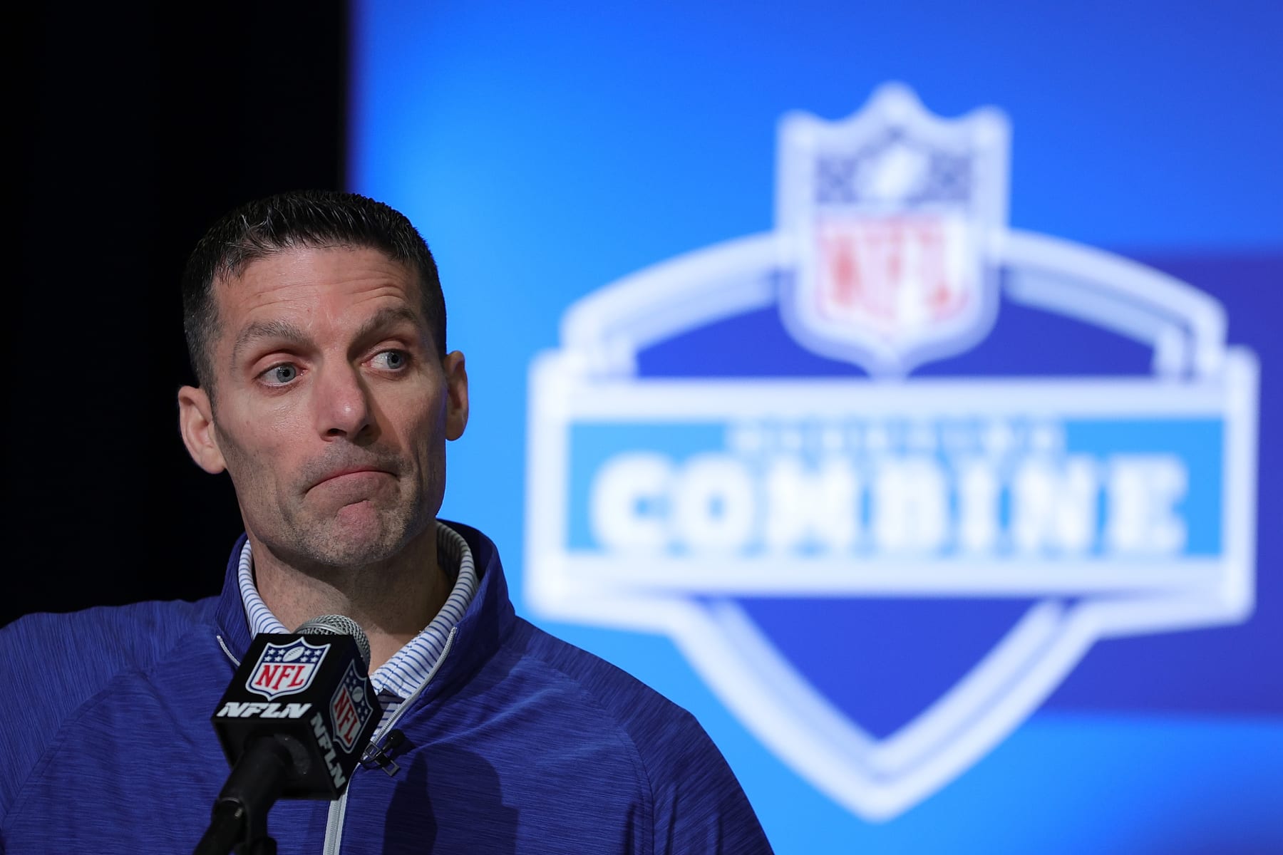 INDIANAPOLIS, INDIANA - FEBRUARY 28: General Manager Nick Caserio of the Houston Texans speaks to the media during the NFL Combine at the Indiana Convention Center on February 28, 2023 in Indianapolis, Indiana. (Photo by Stacy Revere/Getty Images)