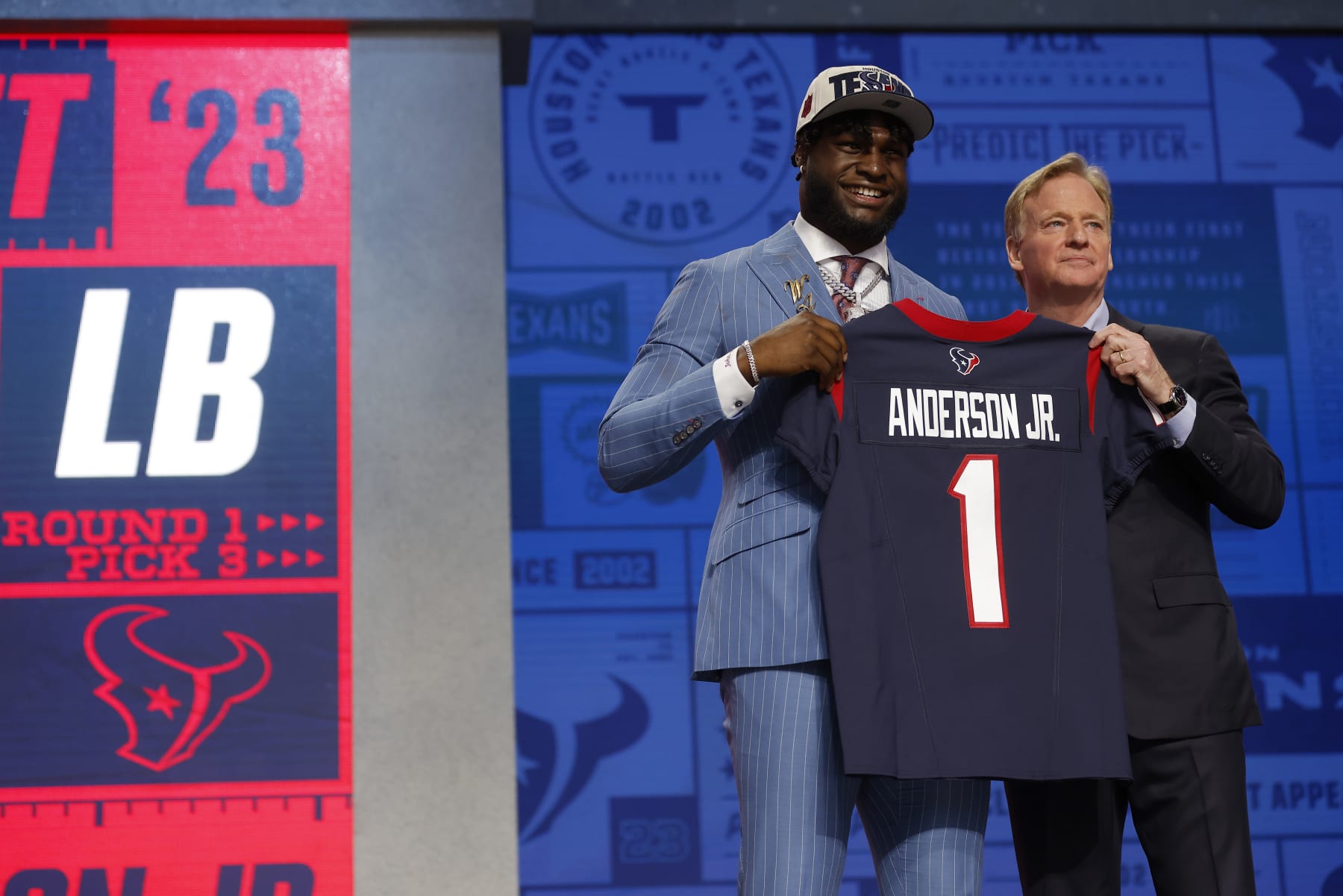 NFL Commissioner Roger Goodell and new Texans defender Will Anderson Jr. 