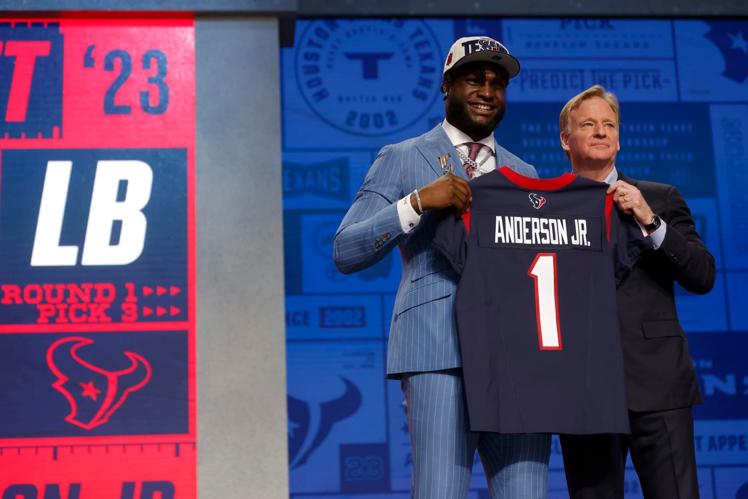 NFL Commissioner Roger Goodell and new Texans defender Will Anderson Jr. NFL Commissioner Roger Goodell and new Texans defender Will Anderson Jr.