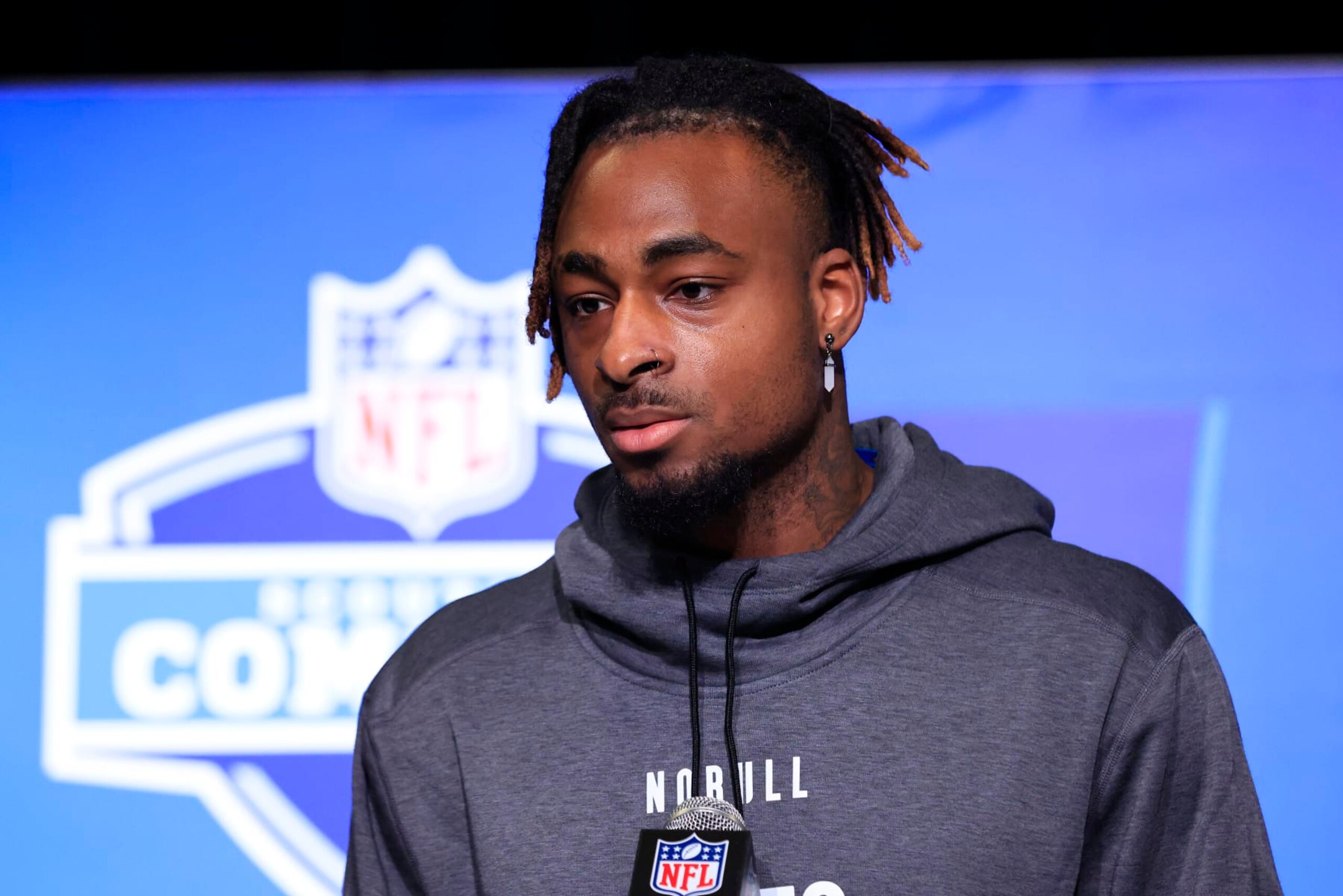 INDIANAPOLIS, INDIANA - MARCH 01: Defensive lineman Will Mcdonald IV of Iowa State speaks with the media during the NFL Combine at Lucas Oil Stadium on March 01, 2023 in Indianapolis, Indiana. (Photo by Justin Casterline/Getty Images)