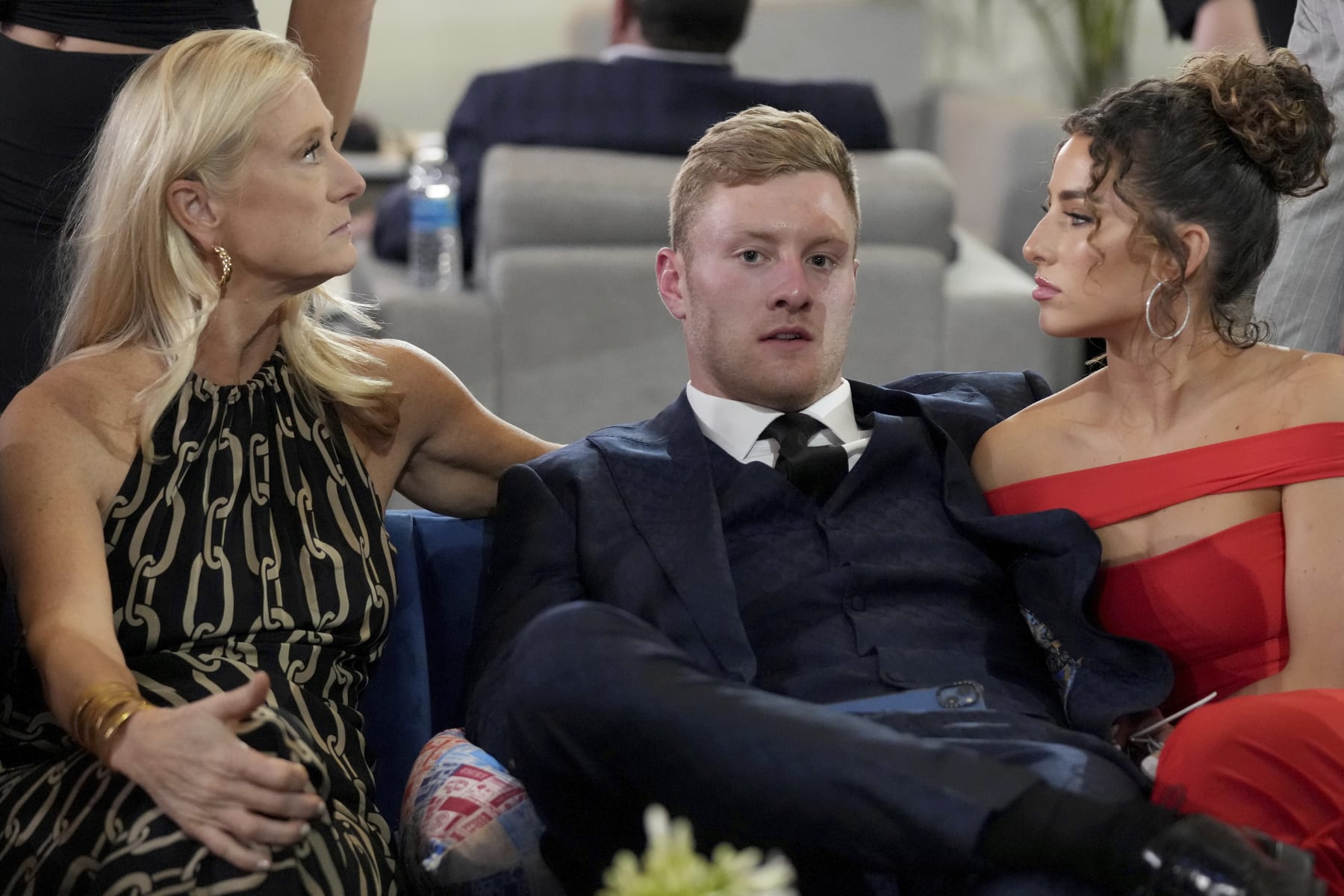 Kentucky quarterback Will Levis waits in the Green Room with family at the 2023 NFL Draft, Thursday, April 27, 2023, in Kansas City, MO. (AP Photo/Doug Benc)