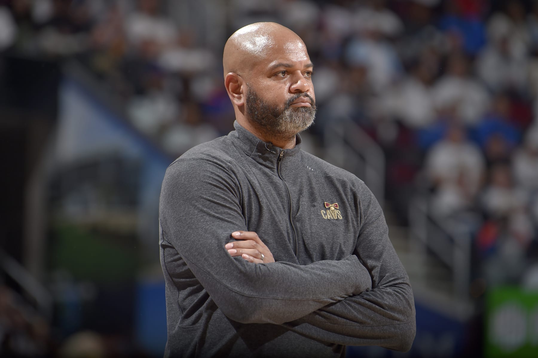 CLEVELAND, OH - APRIL 26: Head Coach John-Blair Bickerstaff of the Cleveland Cavaliers looks on during the game against the New York Knicks during round 1 Game 5 of the 2023 NBA Playoffs on April 26, 2023 at Rocket Mortgage FieldHouse in Cleveland, Ohio. NOTE TO USER: User expressly acknowledges and agrees that, by downloading and/or using this Photograph, user is consenting to the terms and conditions of the Getty Images License Agreement. Mandatory Copyright Notice: Copyright 2023 NBAE (Photo by David Liam Kyle/NBAE via Getty Images)