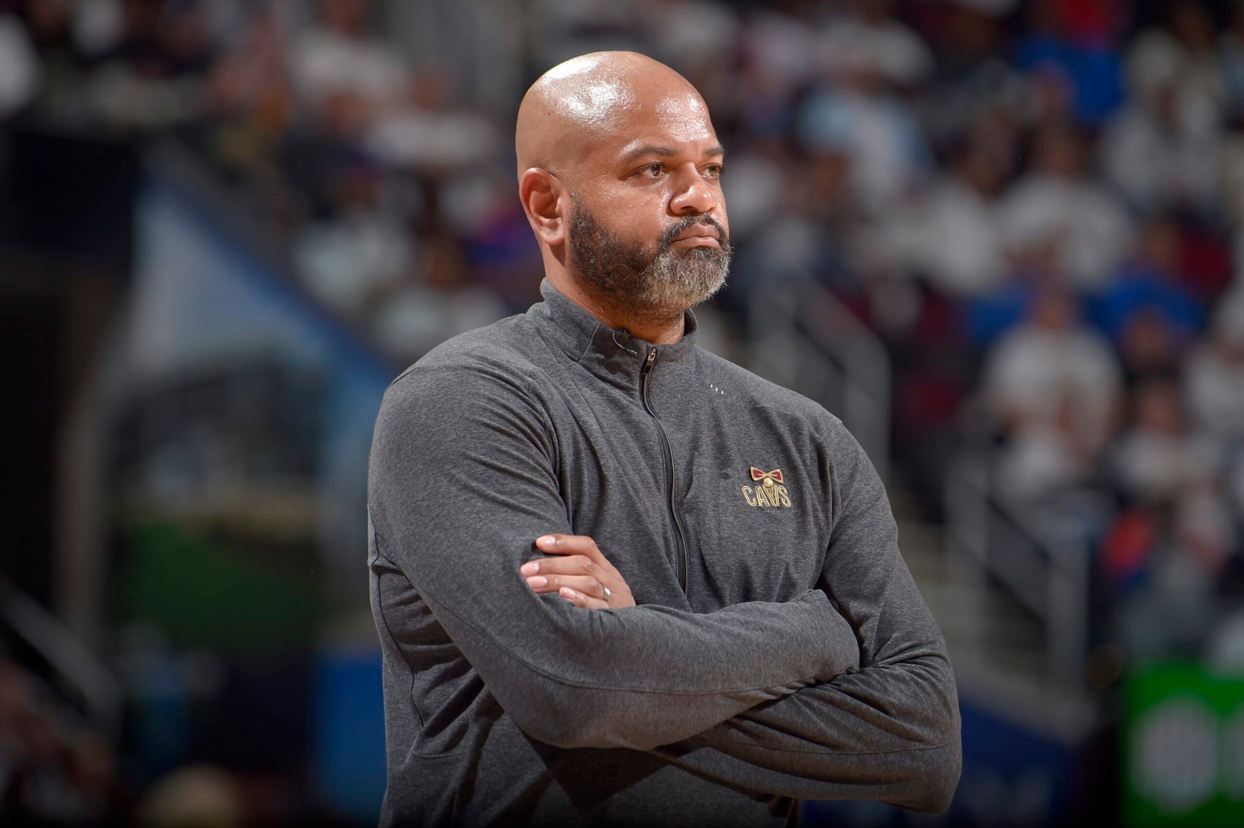 CLEVELAND, OH - APRIL 26: Head Coach John-Blair Bickerstaff of the Cleveland Cavaliers looks on during the game against the New York Knicks during round 1 Game 5 of the 2023 NBA Playoffs on April 26, 2023 at Rocket Mortgage FieldHouse in Cleveland, Ohio. NOTE TO USER: User expressly acknowledges and agrees that, by downloading and/or using this Photograph, user is consenting to the terms and conditions of the Getty Images License Agreement. Mandatory Copyright Notice: Copyright 2023 NBAE (Photo by David Liam Kyle/NBAE via Getty Images)