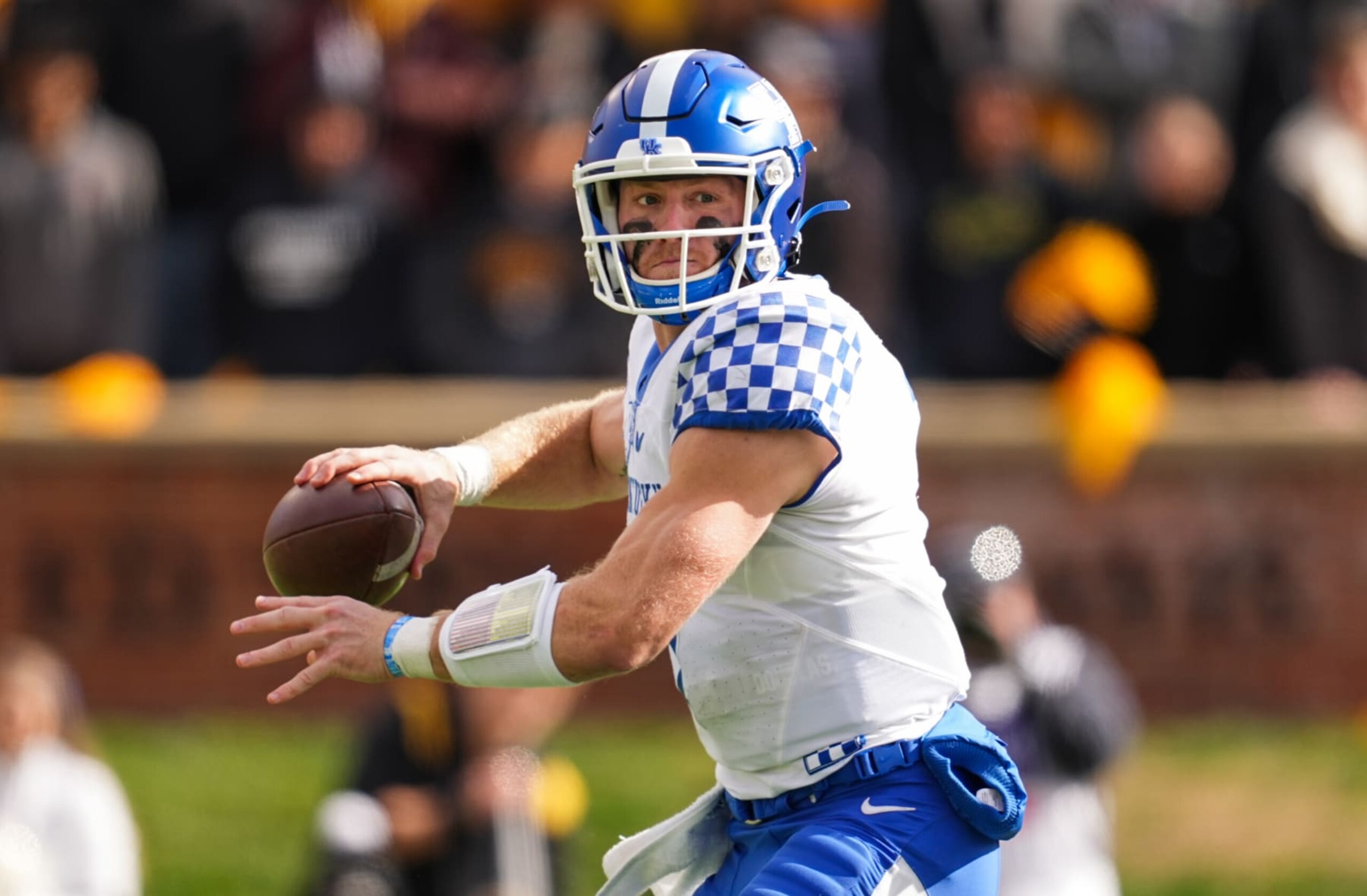 COLUMBIA, MO - NOVEMBER 05: Will Levis #7 of the Kentucky Wildcats throws a pass during the second half against the Missouri Tigers at Faurot Field/Memorial Stadium on November 5, 2022 in Columbia, Missouri. (Photo by Jay Biggerstaff/Getty Images) COLUMBIA, MO - NOVEMBER 05: Will Levis #7 of the Kentucky Wildcats throws a pass during the second half against the Missouri Tigers at Faurot Field/Memorial Stadium on November 5, 2022 in Columbia, Missouri. (Photo by Jay Biggerstaff/Getty Images)