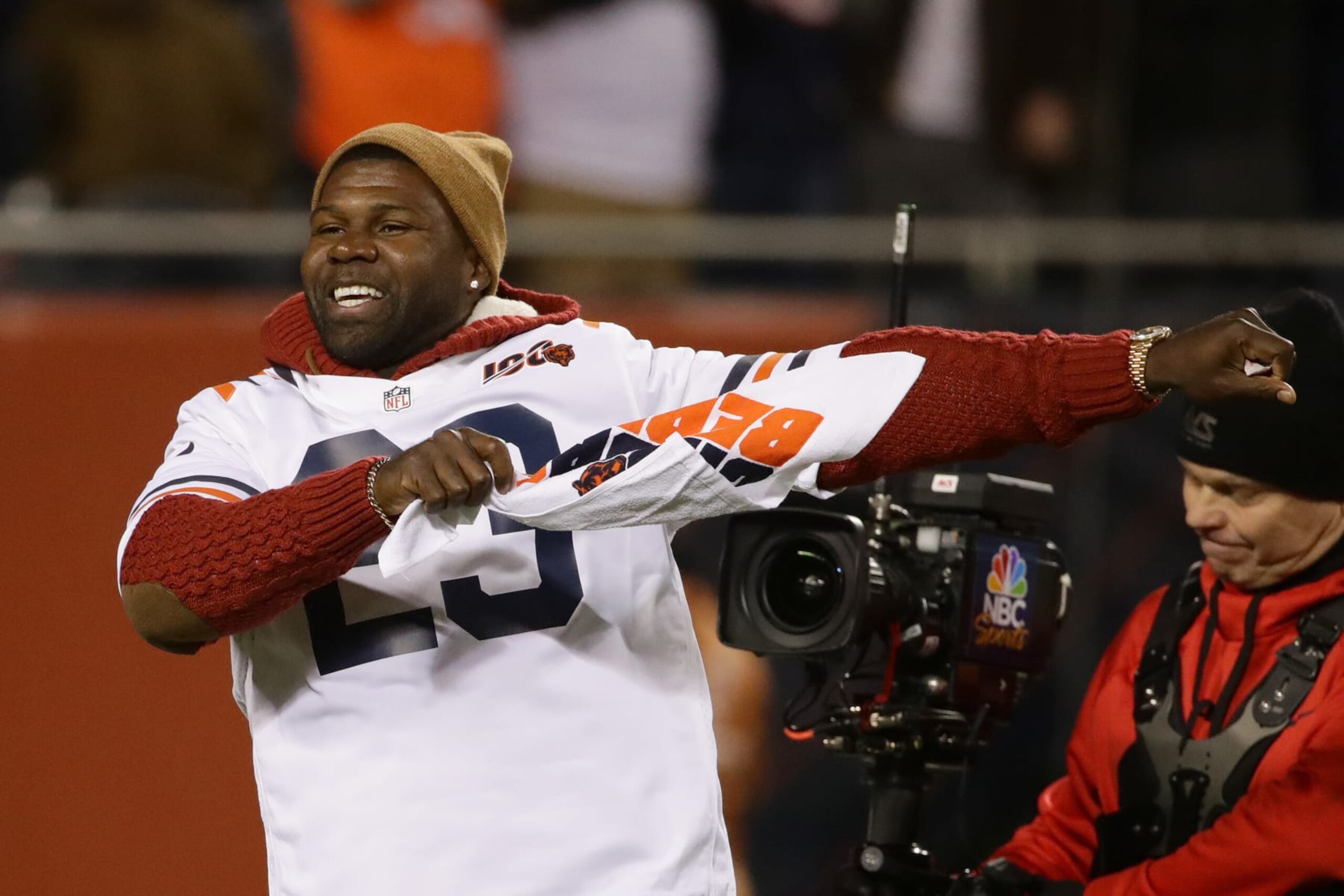 CHICAGO, ILLINOIS - DECEMBER 22: Devin Hester, former Chicago Bears player, cheers on the sideline against the Kansas City Chiefs in the first quarter of the game at Soldier Field on December 22, 2019 in Chicago, Illinois. (Photo by Jonathan Daniel/Getty Images)