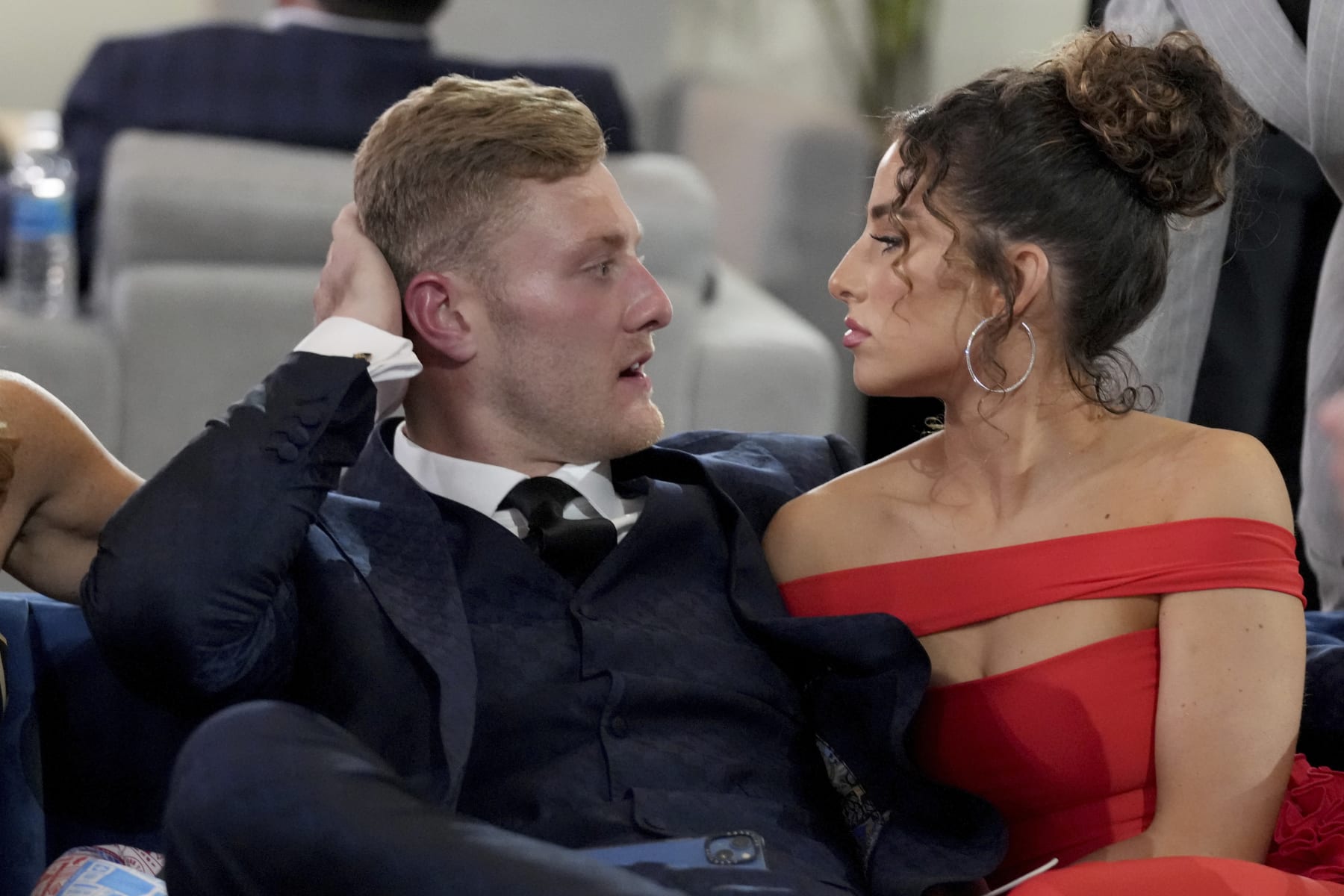 Kentucky quarterback Will Levis waits in the Green Room with family at the 2023 NFL Draft, Thursday, April 27, 2023, in Kansas City, MO. (AP Photo/Doug Benc)