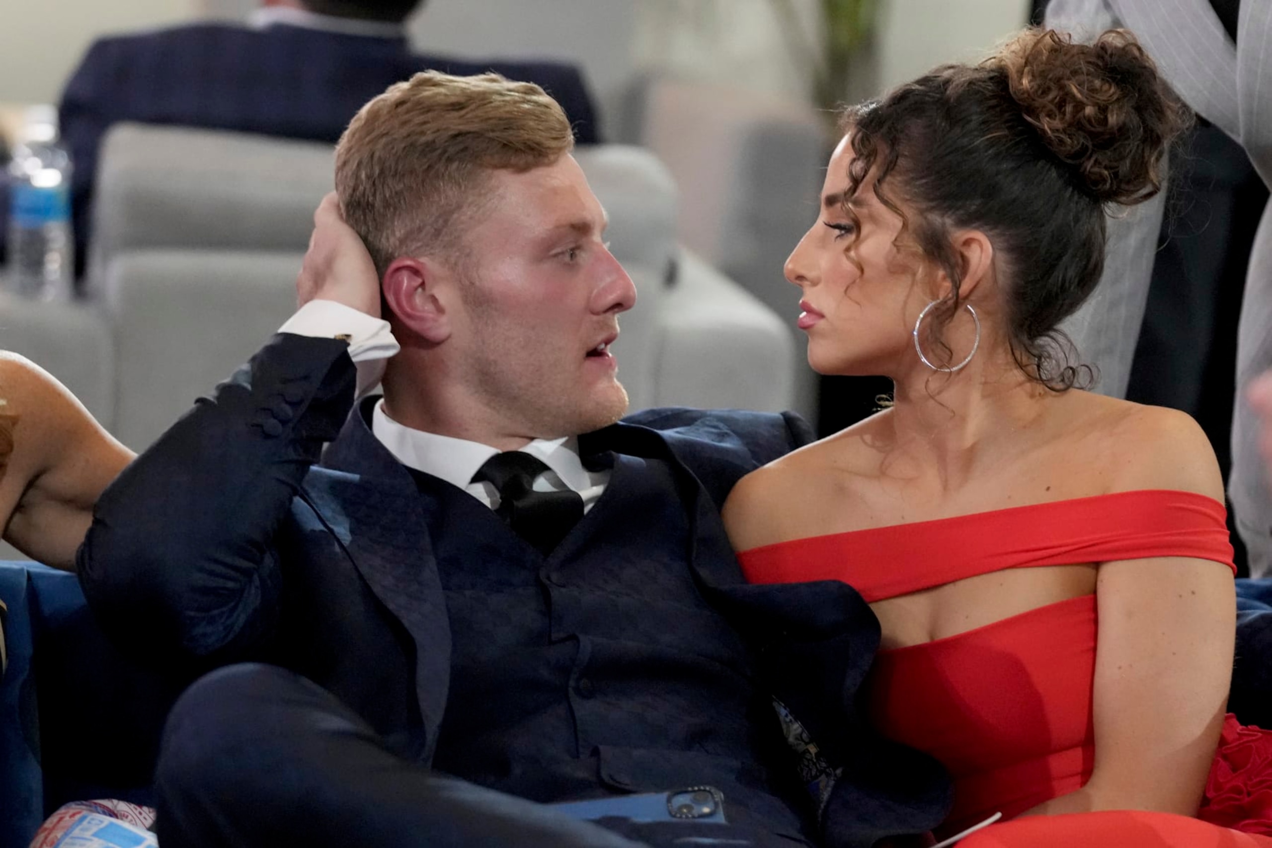 Kentucky quarterback Will Levis waits in the Green Room with family at the 2023 NFL Draft, Thursday, April 27, 2023, in Kansas City, MO. (AP Photo/Doug Benc)