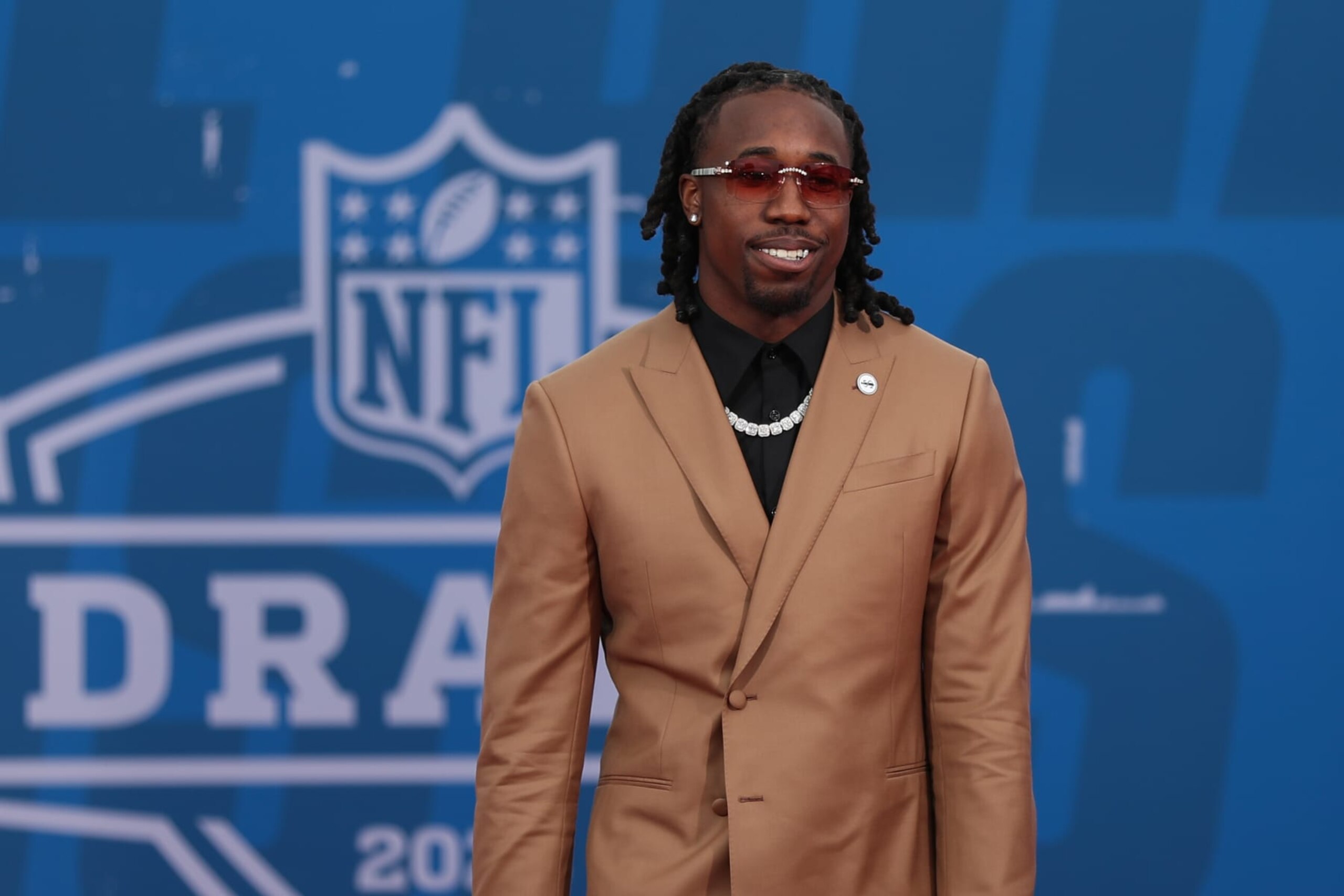 KANSAS CITY, MO - APRIL 27: Penn State cornerback Joey Porter Jr. during the NFL Draft Red Carpet event on April 27, 2023 at Union Station in Kansas City, MO. (Photo by Scott Winters/Icon Sportswire via Getty Images)