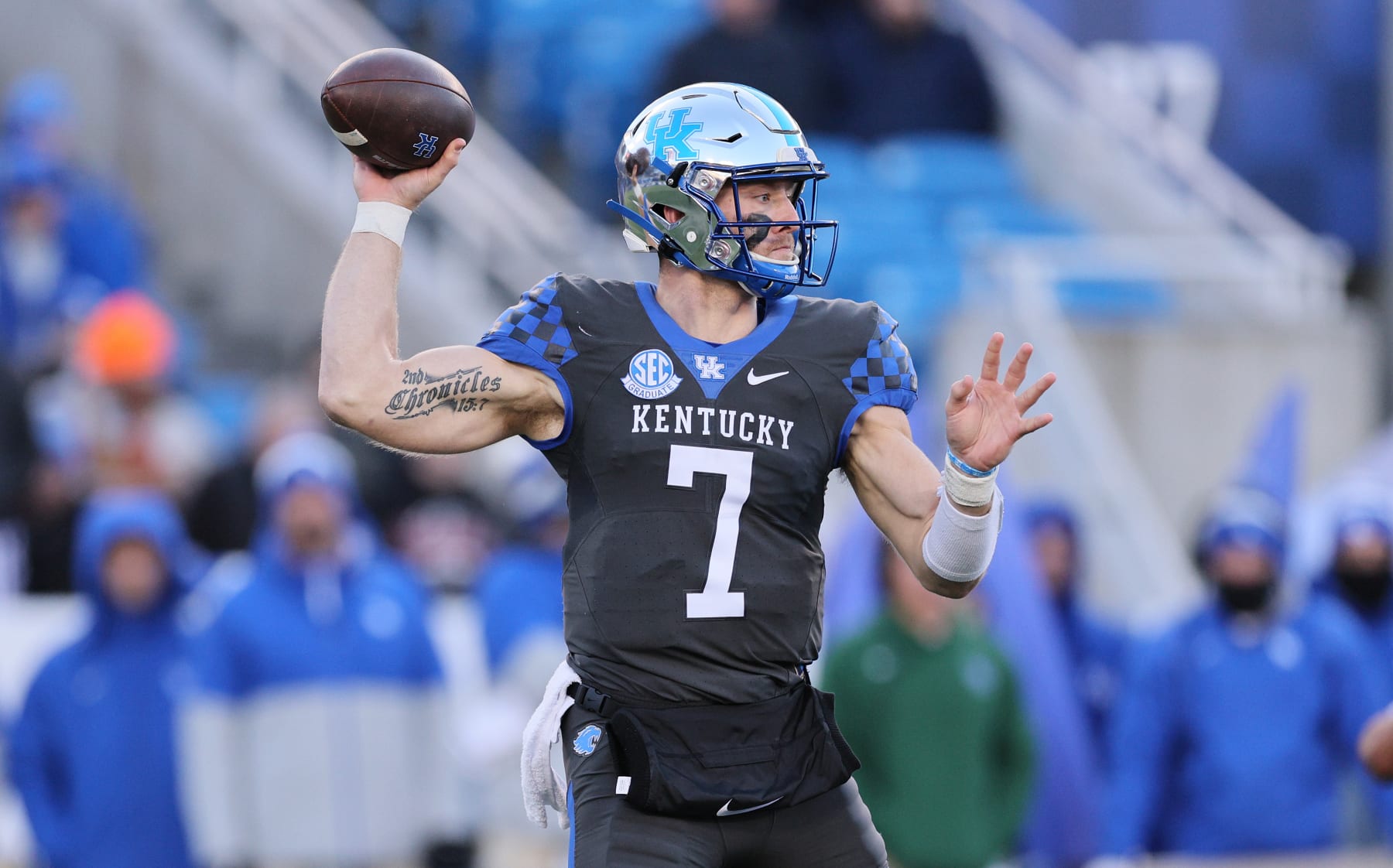 LEXINGTON, KENTUCKY - NOVEMBER 19: Will Levis #7 of the Kentucky Wildcats against the Georgia Bulldogs at Kroger Field on November 19, 2022 in Lexington, Kentucky. (Photo by Andy Lyons/Getty Images)