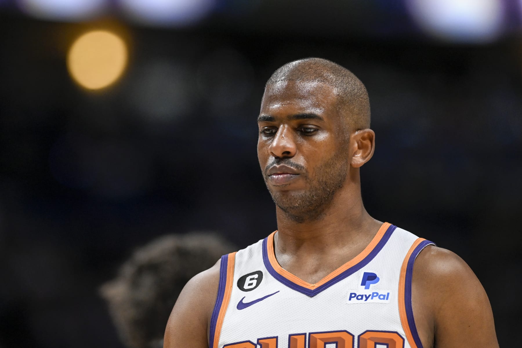 DENVER, CO - APRIL 29: Chris Paul (3) of the Phoenix Suns stands on the court during the second quarter against the Denver Nuggets at Ball Arena in Denver on Saturday, April 29, 2023. (Photo by AAron Ontiveroz/MediaNews Group/The Denver Post via Getty Images)