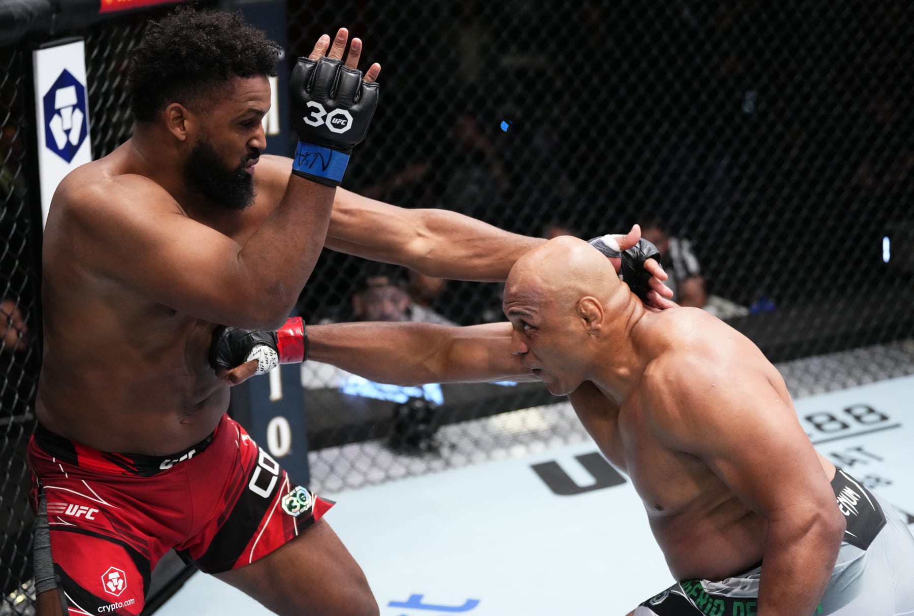 LAS VEGAS, NEVADA - APRIL 29: (R-L) Marcos Rogerio de Lima of Brazil punches Waldo Cortes-Acosta of the Dominican Republic in a heavyweight fight during the UFC Fight Night event at UFC APEX on April 29, 2023 in Las Vegas, Nevada. (Photo by Jeff Bottari/Zuffa LLC via Getty Images)