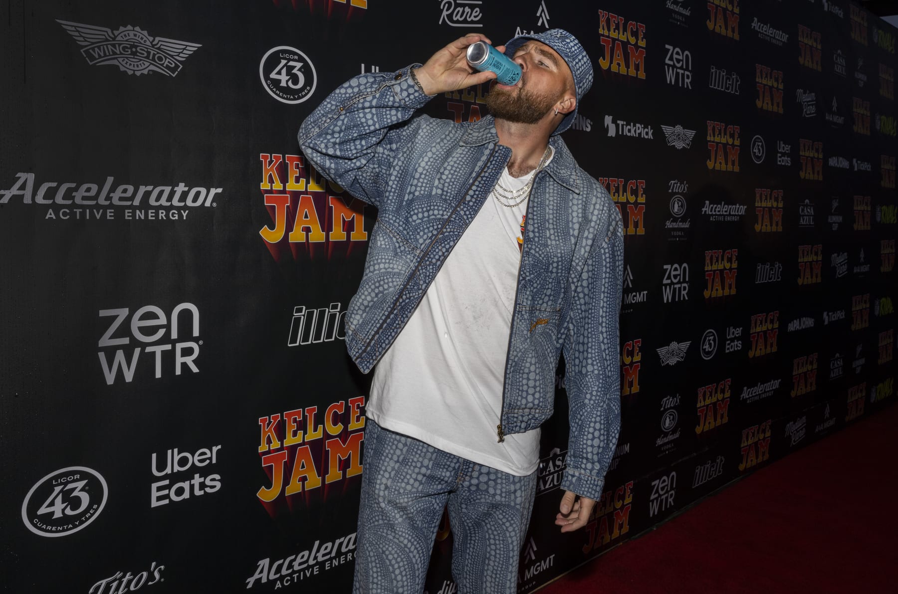 BONNER SPRINGS, KANSAS - APRIL 28: Travis Kelce during the Kelce Jam at Azura Amphitheatre on April 28, 2023 in Bonner Springs, Kansas. (Photo by Barry Brecheisen/Getty Images)
