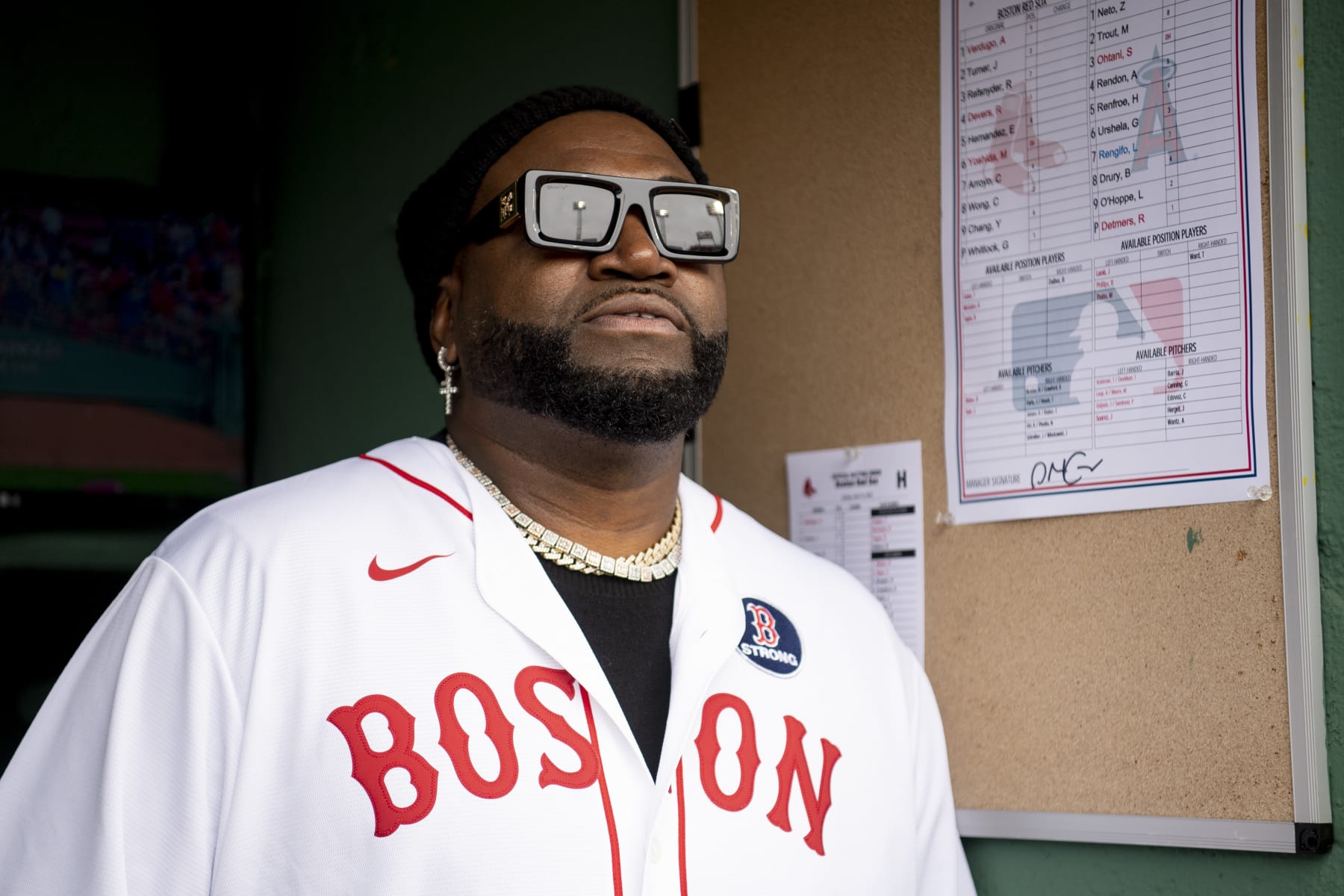 BOSTON, MA - APRIL 16: Former Boston Red Sox designated hitter David Ortiz looks on from the dugout before a pre-game ceremony in recognition of the 10 year anniversary of the 2013 World Series Championship team ahead of a game between the Boston Red Sox and the Los Angeles Angels on April 16, 2023 at Fenway Park in Boston, Massachusetts. (Photo by Maddie Malhotra/Boston Red Sox/Getty Images) BOSTON, MA - APRIL 16: Former Boston Red Sox designated hitter David Ortiz looks on from the dugout before a pre-game ceremony in recognition of the 10 year anniversary of the 2013 World Series Championship team ahead of a game between the Boston Red Sox and the Los Angeles Angels on April 16, 2023 at Fenway Park in Boston, Massachusetts. (Photo by Maddie Malhotra/Boston Red Sox/Getty Images)