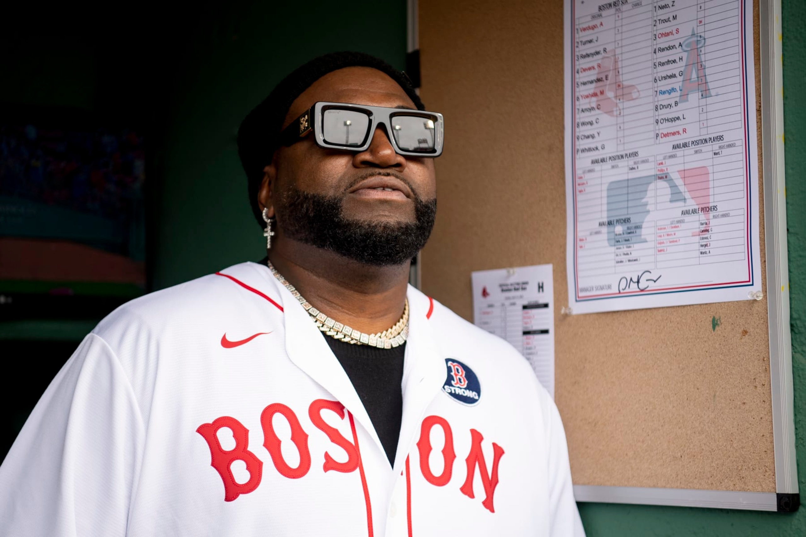 BOSTON, MA - APRIL 16: Former Boston Red Sox designated hitter David Ortiz looks on from the dugout before a pre-game ceremony in recognition of the 10 year anniversary of the 2013 World Series Championship team ahead of a game between the Boston Red Sox and the Los Angeles Angels on April 16, 2023 at Fenway Park in Boston, Massachusetts. (Photo by Maddie Malhotra/Boston Red Sox/Getty Images) BOSTON, MA - APRIL 16: Former Boston Red Sox designated hitter David Ortiz looks on from the dugout before a pre-game ceremony in recognition of the 10 year anniversary of the 2013 World Series Championship team ahead of a game between the Boston Red Sox and the Los Angeles Angels on April 16, 2023 at Fenway Park in Boston, Massachusetts. (Photo by Maddie Malhotra/Boston Red Sox/Getty Images)