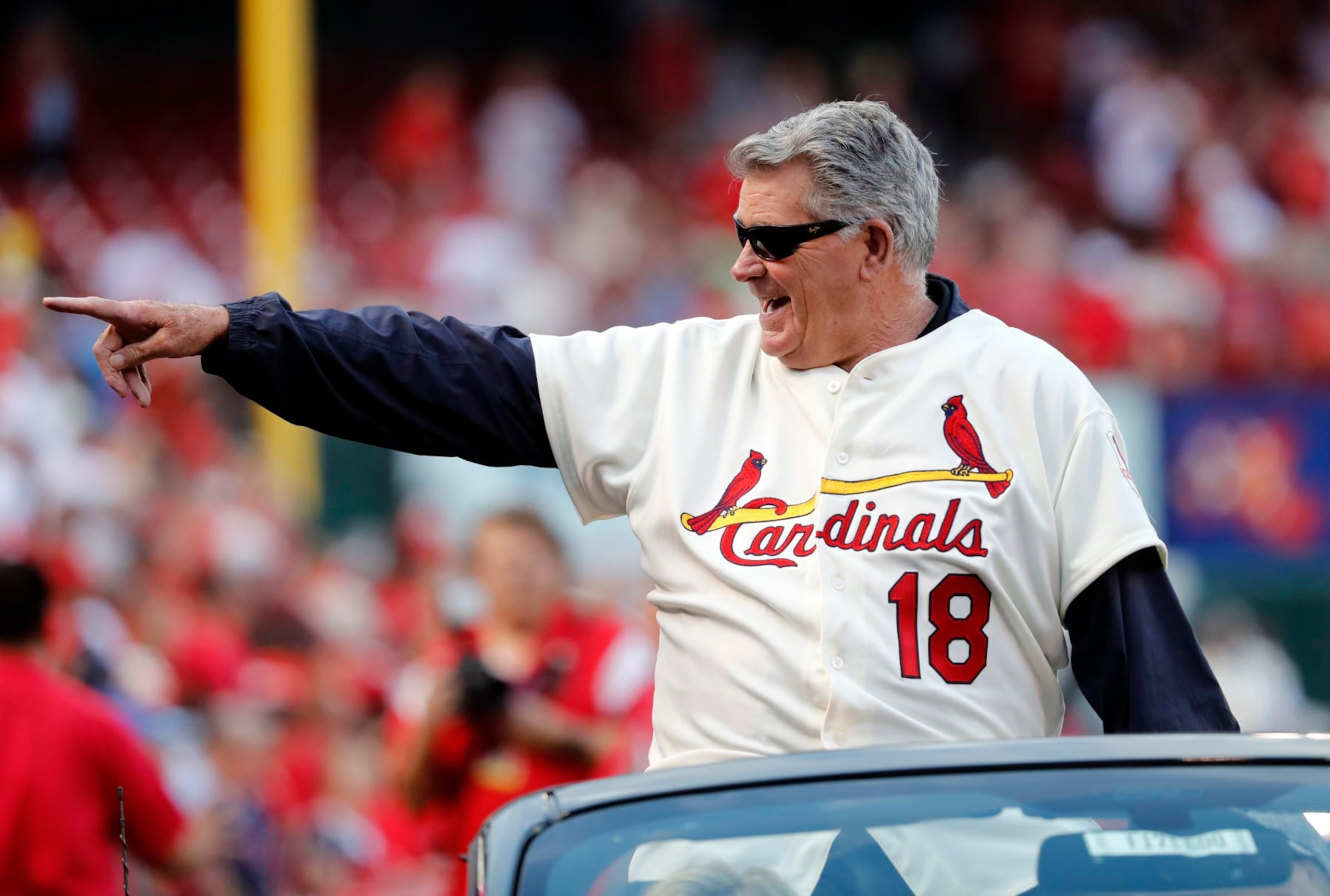 Mike Shannon, a member of the St. Louis Cardinals' 1967 World Series championship team, takes part in a ceremony honoring the 50th anniversary of the victory before the start of a baseball game between the St. Louis Cardinals and the Boston Red Sox Wednesday, May 17, 2017, in St. Louis. (AP Photo/Jeff Roberson) Mike Shannon, a member of the St. Louis Cardinals' 1967 World Series championship team, takes part in a ceremony honoring the 50th anniversary of the victory before the start of a baseball game between the St. Louis Cardinals and the Boston Red Sox Wednesday, May 17, 2017, in St. Louis. (AP Photo/Jeff Roberson)