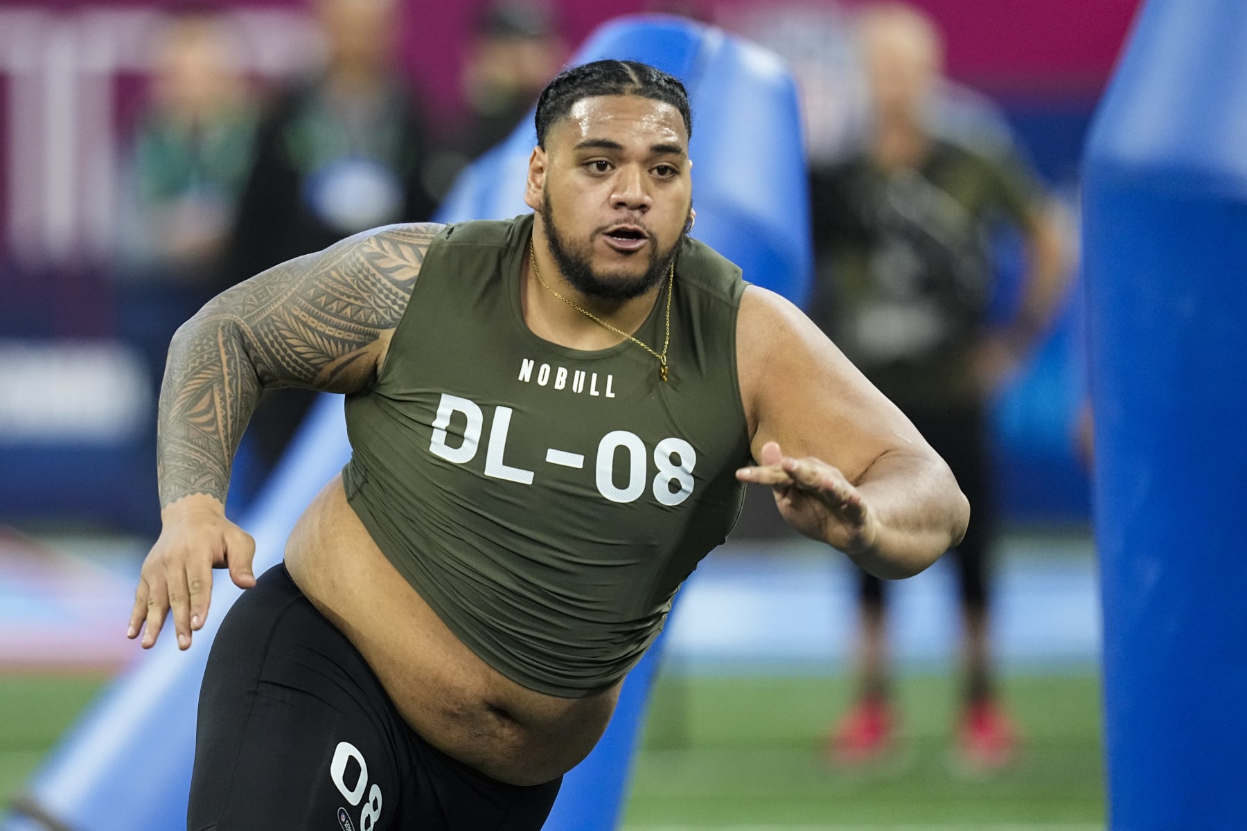 Baylor defensive lineman Siaki Ika runs a drill at the NFL football scouting combine in Indianapolis, Thursday, March 2, 2023. (AP Photo/Darron Cummings)