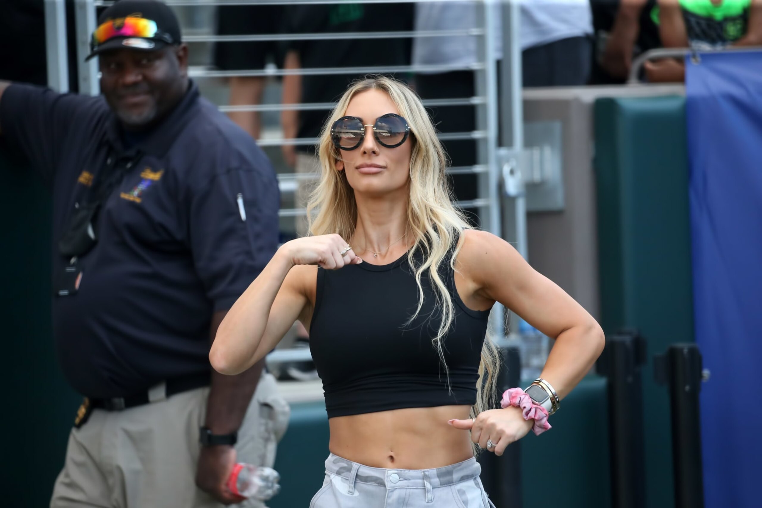 BIRMINGHAM, AL - JUNE 11: WWE wrestler Carmella dances during a timeout in the USFL game between the Birmingham Stallions and the Houston Gamblers on June 11, 2022 at Protective Stadium in Birmingham, Alabama.  (Photo by Michael Wade/Icon Sportswire via Getty Images)