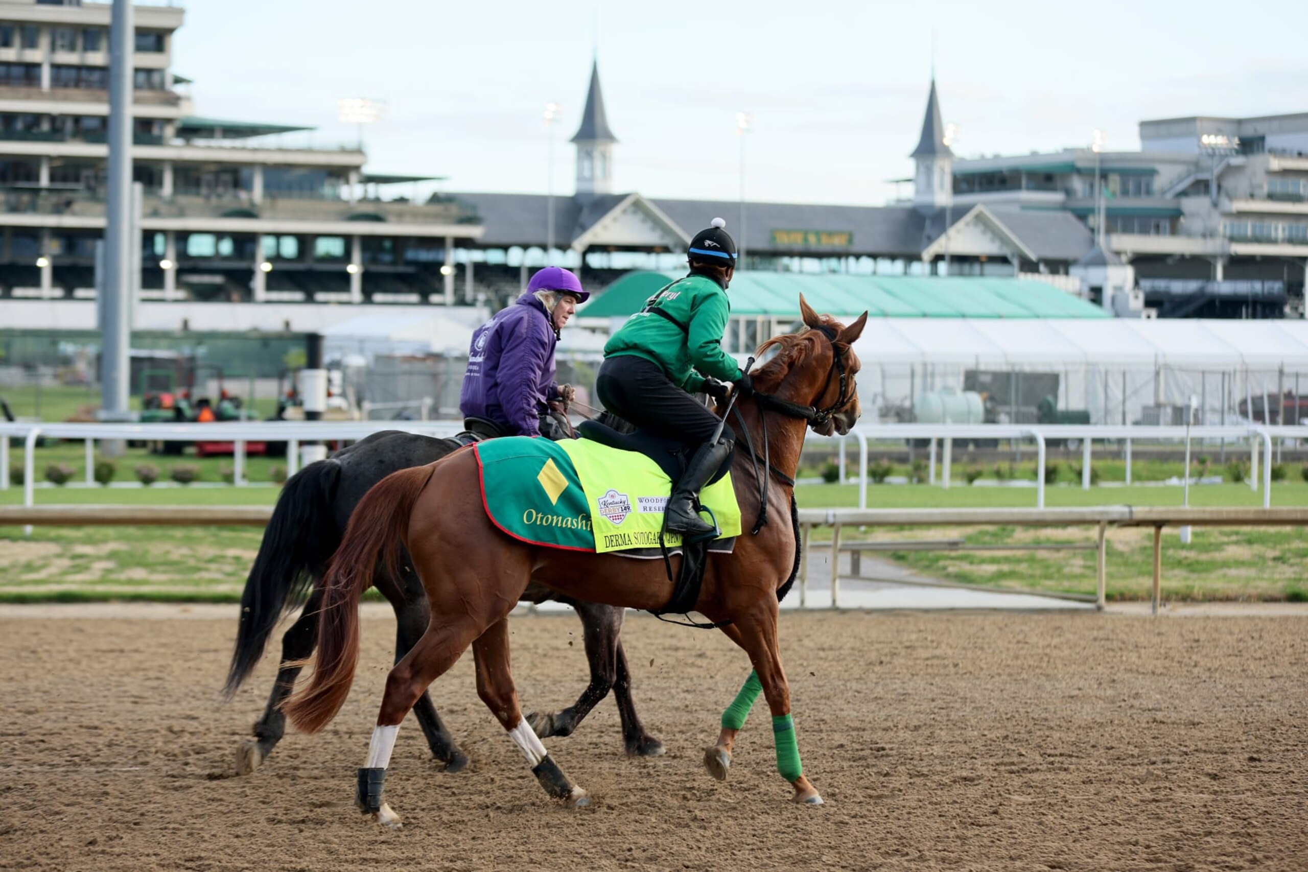 LOUISVILLE, KENTUCKY - MAY 01: Derma Sotogake of Japan walks on the track during the morning training for the Kentucky Derby at Churchill Downs on May 01, 2023 in Louisville, Kentucky. (Photo by Andy Lyons/Getty Images) LOUISVILLE, KENTUCKY - MAY 01: Derma Sotogake of Japan walks on the track during the morning training for the Kentucky Derby at Churchill Downs on May 01, 2023 in Louisville, Kentucky. (Photo by Andy Lyons/Getty Images)