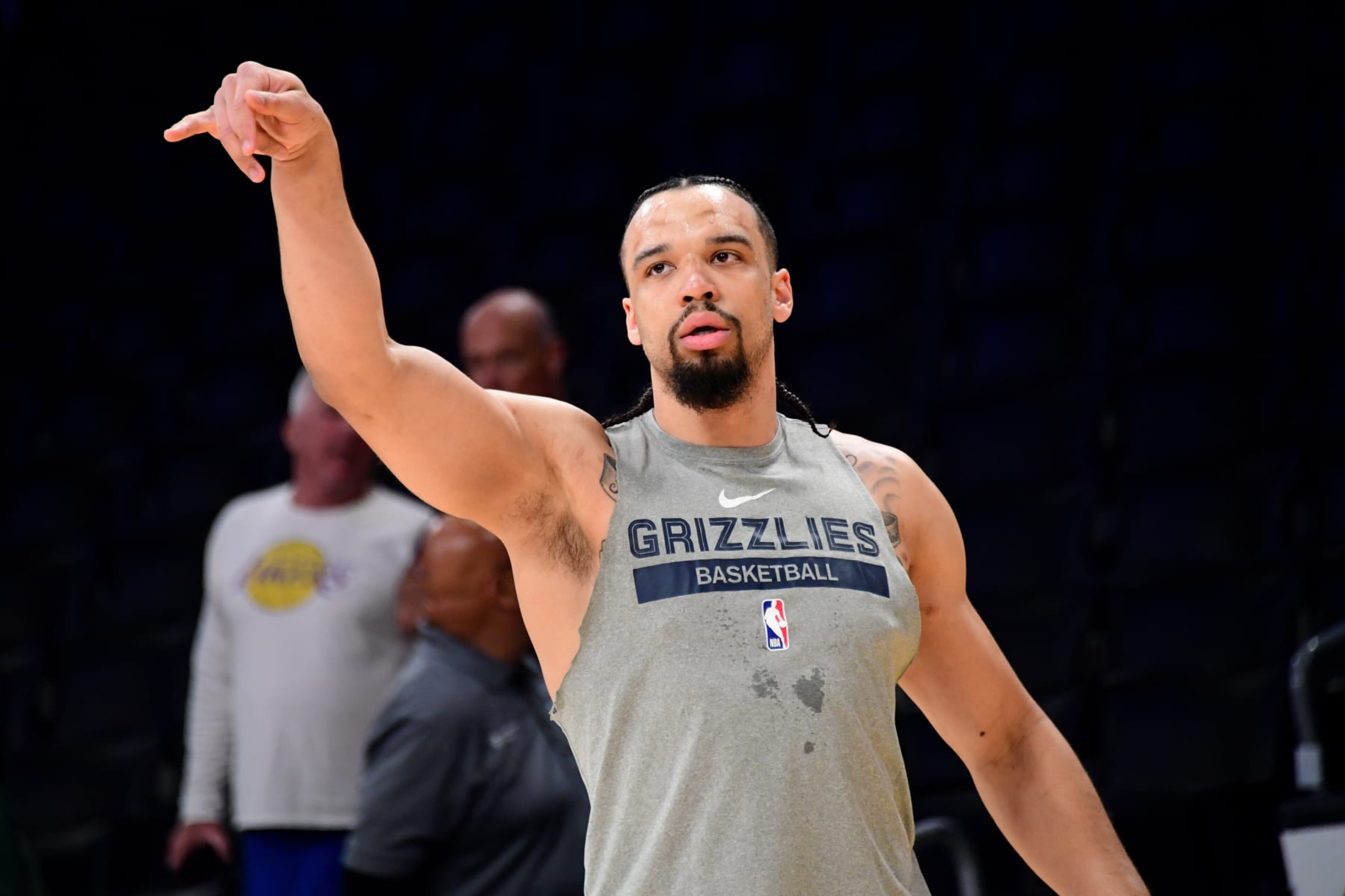 LOS ANGELES, CA - APRIL 28: Dillon Brooks #24 of the Memphis Grizzlies warms up before the game against the Los Angeles Lakers during round One Game Six of the 2023 NBA Playoffs on April 28, 2023 at Crypto.Com Arena in Los Angeles, California. NOTE TO USER: User expressly acknowledges and agrees that, by downloading and/or using this Photograph, user is consenting to the terms and conditions of the Getty Images License Agreement. Mandatory Copyright Notice: Copyright 2023 NBAE (Photo by Adam Pantozzi/NBAE via Getty Images) LOS ANGELES, CA - APRIL 28: Dillon Brooks #24 of the Memphis Grizzlies warms up before the game against the Los Angeles Lakers during round One Game Six of the 2023 NBA Playoffs on April 28, 2023 at Crypto.Com Arena in Los Angeles, California. NOTE TO USER: User expressly acknowledges and agrees that, by downloading and/or using this Photograph, user is consenting to the terms and conditions of the Getty Images License Agreement. Mandatory Copyright Notice: Copyright 2023 NBAE (Photo by Adam Pantozzi/NBAE via Getty Images)