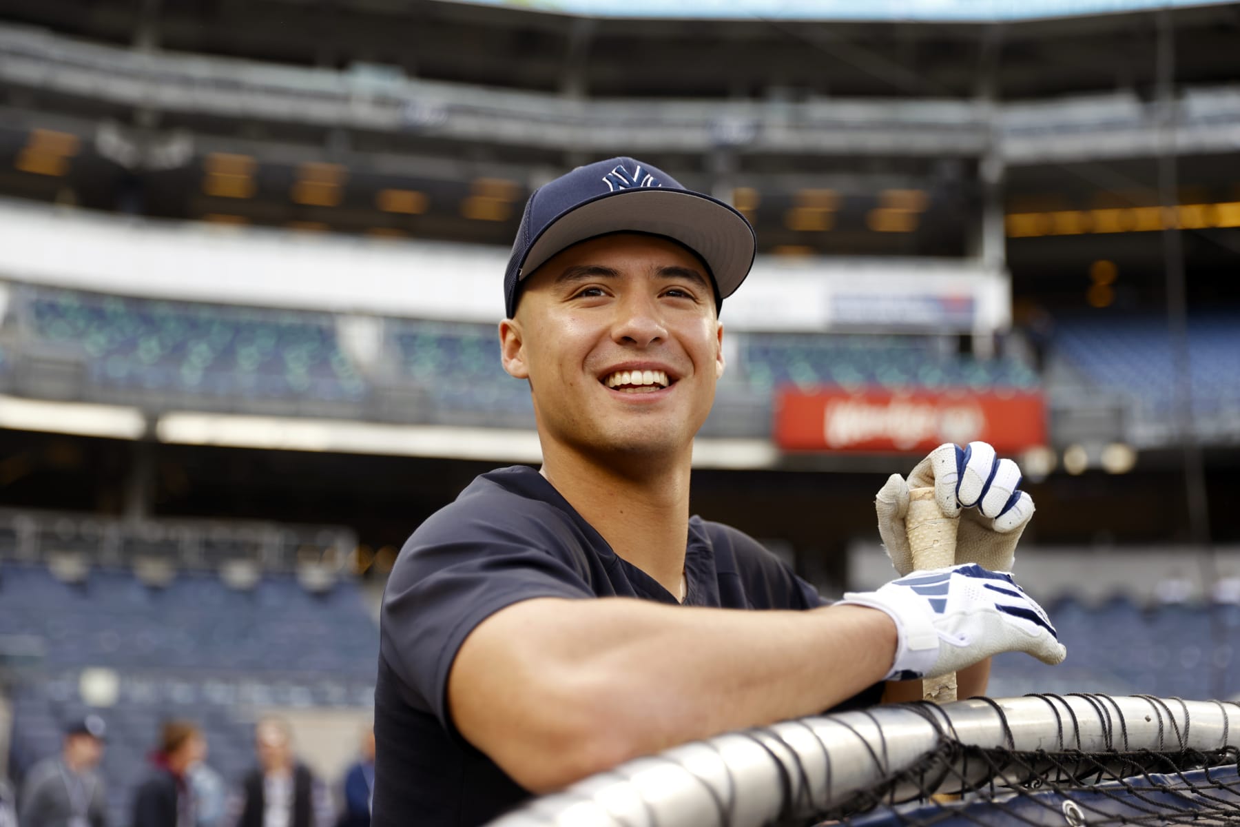 NEW YORK, NY - MAY 01: Anthony Volpe #11 of the New York Yankees reacts during batting practice prior to the game against the Cleveland Guardians at Yankee Stadium on May 01, 2023, in New York, New York. (Photo by New York Yankees/Getty Images)