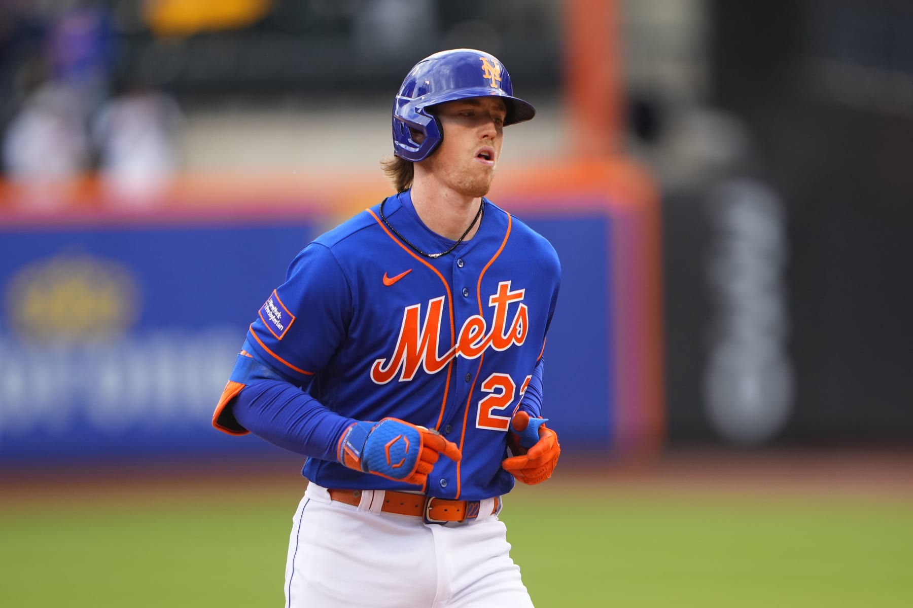 FLUSHING, NY - MAY 01: New York Mets Third Baseman Brett Baty (22) rounds the bases after hitting a home run during the sixth inning of game 1 of a double header of the Major League Baseball game between the Atlanta Braves and the New York Mets on May 1, 2023, at Citi Field in Flushing, NY. (Photo by Gregory Fisher/Icon Sportswire via Getty Images)