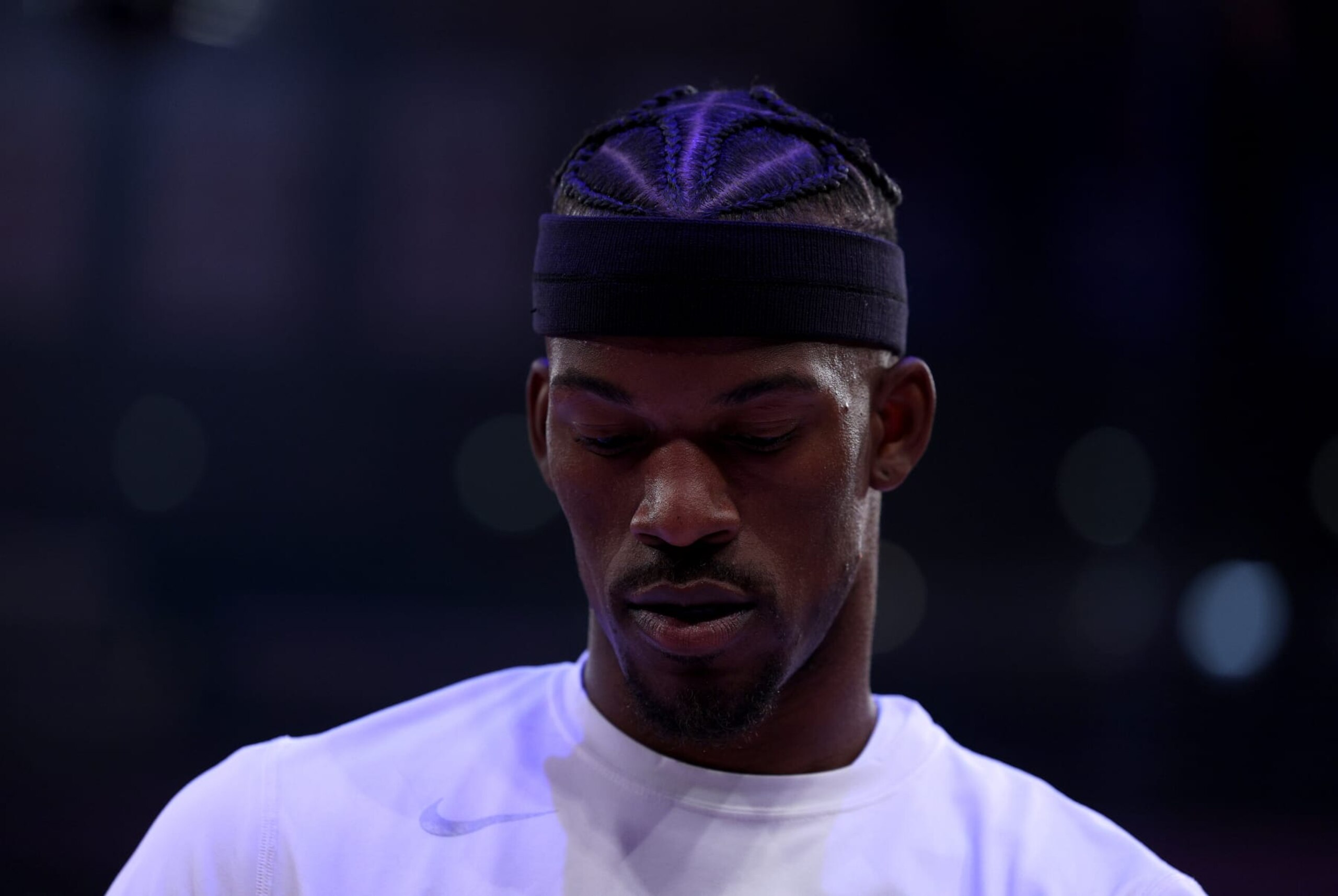 NEW YORK, NEW YORK - APRIL 30: Jimmy Butler #22 of the Miami Heat warms up before game one of the Eastern Conference Semifinals against the New York Knicks at Madison Square Garden on April 30, 2023 in New York City. NOTE TO USER: User expressly acknowledges and agrees that, by downloading and or using this photograph, User is consenting to the terms and conditions of the Getty Images License Agreement. (Photo by Elsa/Getty Images)