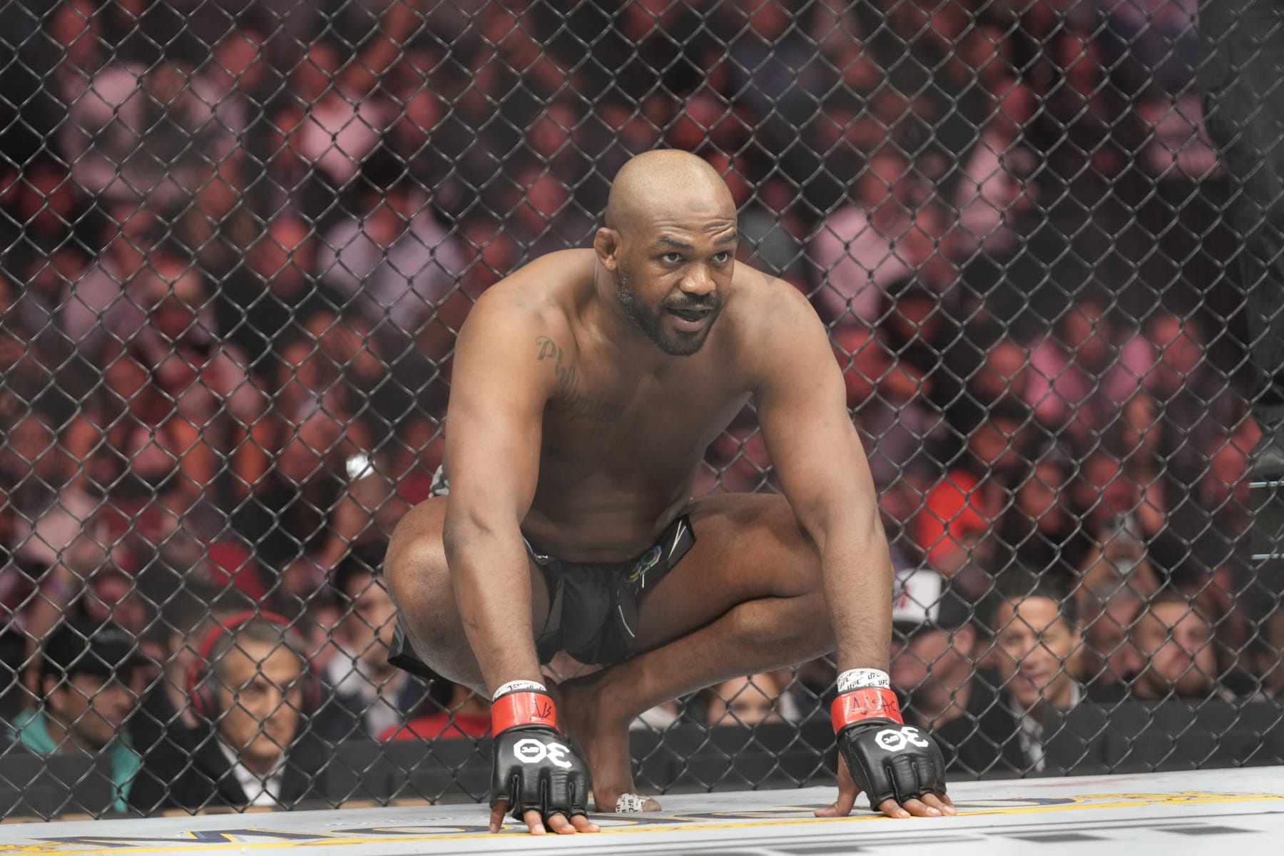 LAS VEGAS, NV - MARCH 4: Jon Jones prepares to fight Ciryl Gane in their Heavyweight fight during the UFC 285 event at T-Mobile Arena on March 4, 2023 in Las Vegas, NV, USA. (Photo by Louis Grasse/PxImages/Icon Sportswire via Getty Images)