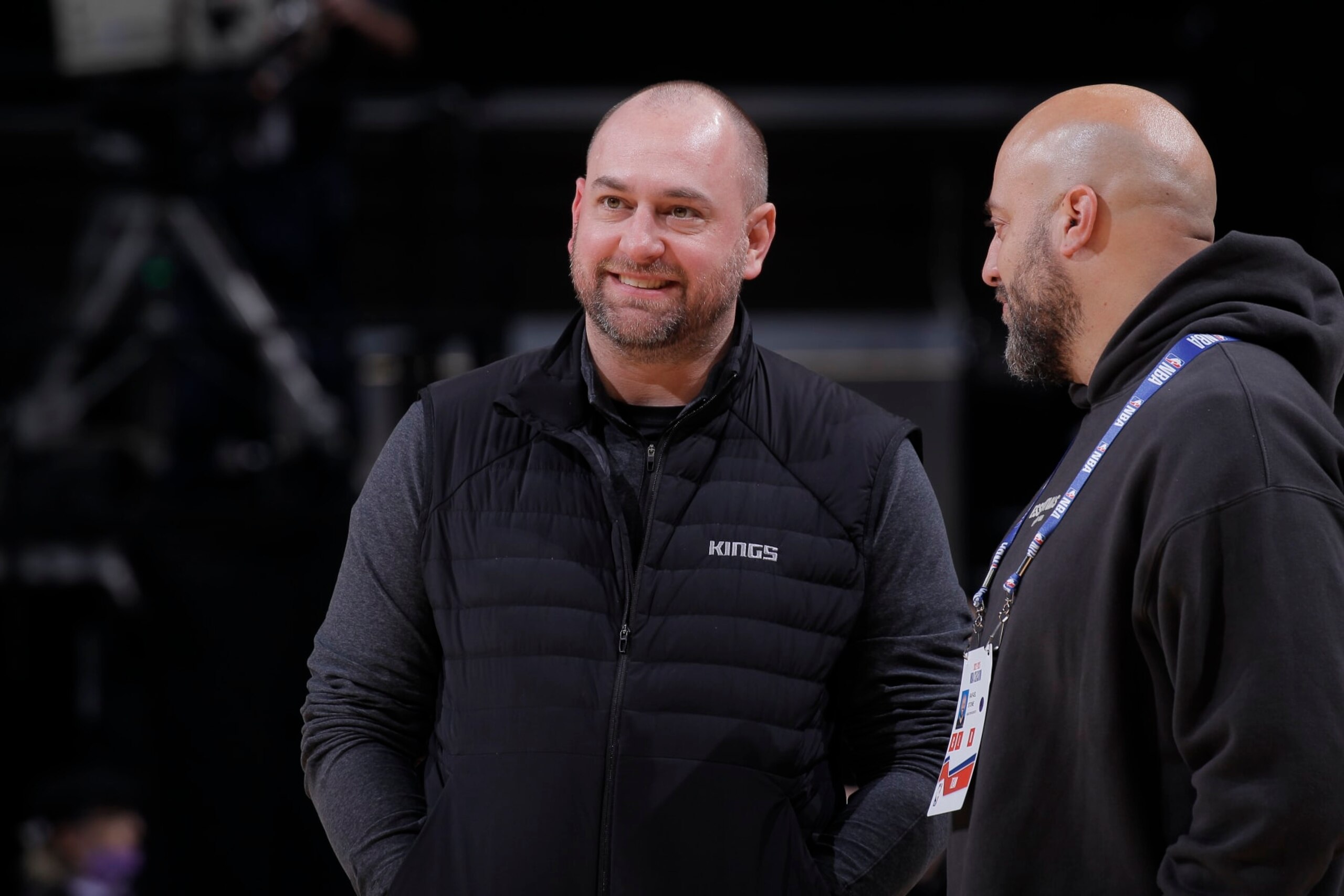SACRAMENTO, CA - JANUARY 13: General Manager of the Sacramento Kings Monte McNair speaks with General Manager of the Houston Rockets Rafael Stone prior to the game on January 13, 2023 at Golden 1 Center in Sacramento, California. NOTE TO USER: User expressly acknowledges and agrees that, by downloading and or using this photograph, User is consenting to the terms and conditions of the Getty Images Agreement. Mandatory Copyright Notice: Copyright 2023 NBAE (Photo by Rocky Widner/NBAE via Getty Images) SACRAMENTO, CA - JANUARY 13: General Manager of the Sacramento Kings Monte McNair speaks with General Manager of the Houston Rockets Rafael Stone prior to the game on January 13, 2023 at Golden 1 Center in Sacramento, California. NOTE TO USER: User expressly acknowledges and agrees that, by downloading and or using this photograph, User is consenting to the terms and conditions of the Getty Images Agreement. Mandatory Copyright Notice: Copyright 2023 NBAE (Photo by Rocky Widner/NBAE via Getty Images)