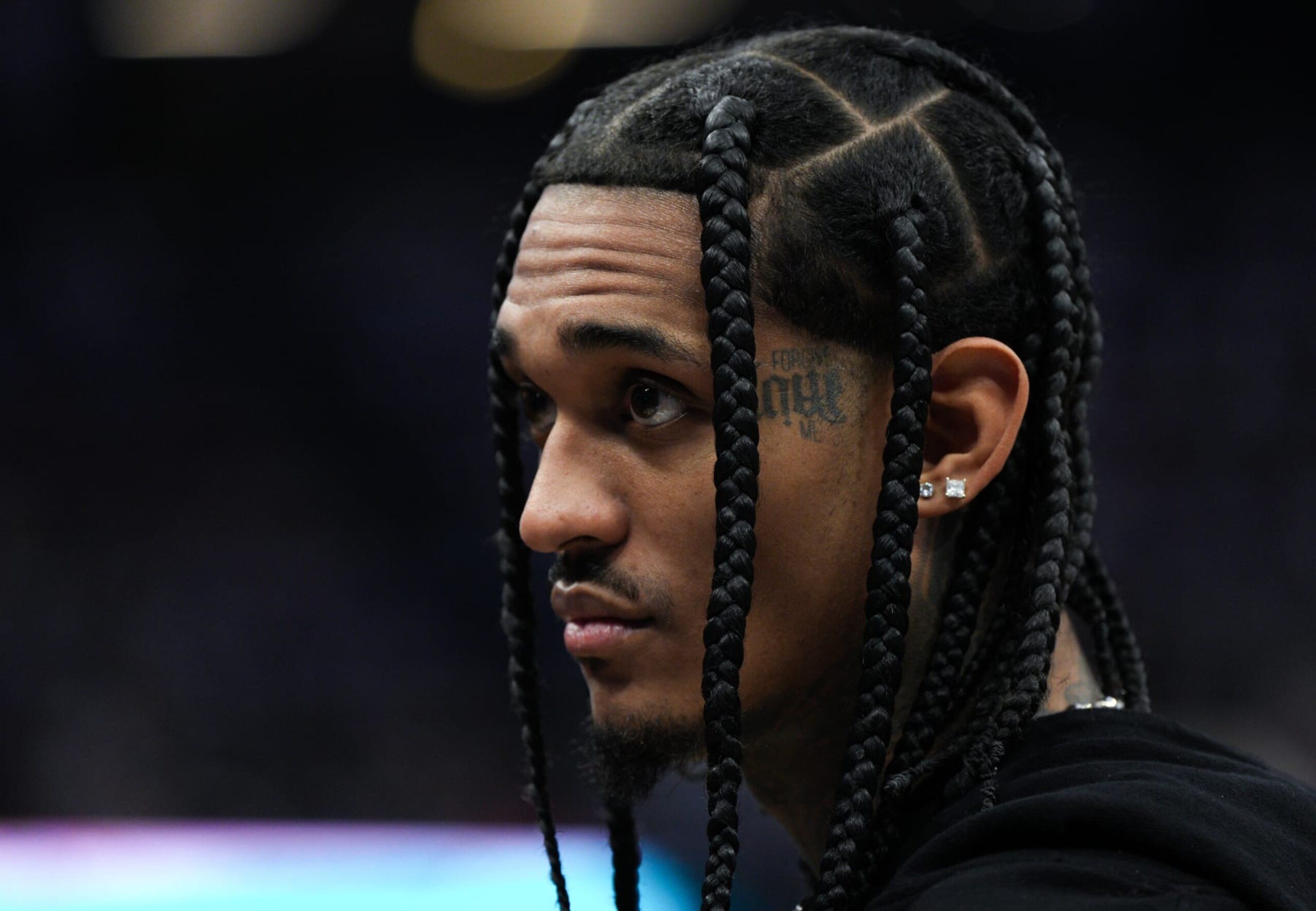 SACRAMENTO, CALIFORNIA - MARCH 25: Jordan Clarkson #00 of the Utah Jazz stands near the bench, out with an injury, in the second quarter against the Sacramento Kings at the Golden 1 Center on March 25, 2023 in Sacramento, California. NOTE TO USER: User expressly acknowledges and agrees that, by downloading and or using this photograph, User is consenting to the terms and conditions of the Getty Images License Agreement. (Photo by Loren Elliott/Getty Images)