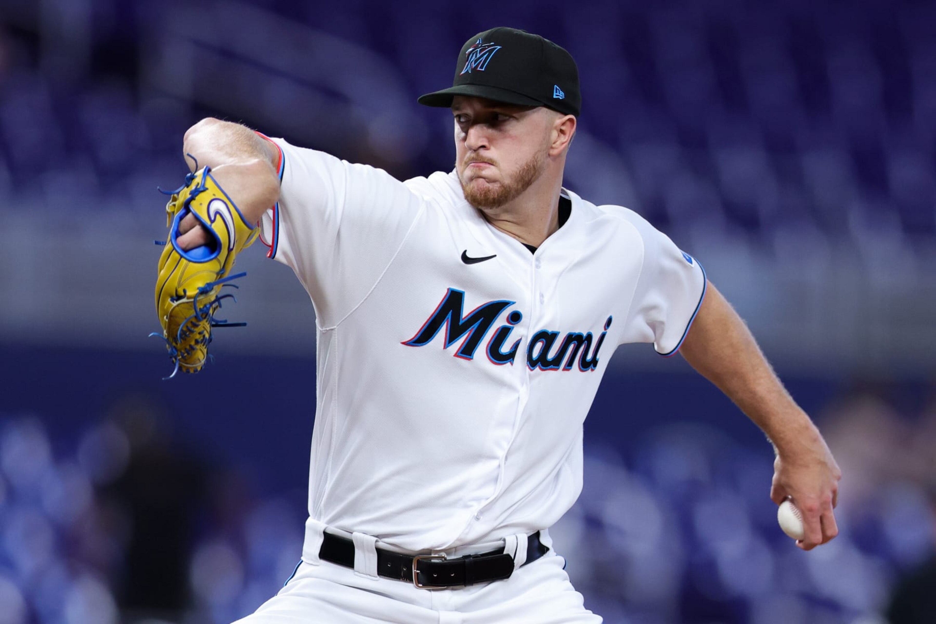 MIAMI, FLORIDA - APRIL 19: Trevor Rogers #28 of the Miami Marlins delivers a pitch against the San Francisco Giants during the first inning at loanDepot park on April 19, 2023 in Miami, Florida. (Photo by Megan Briggs/Getty Images)
