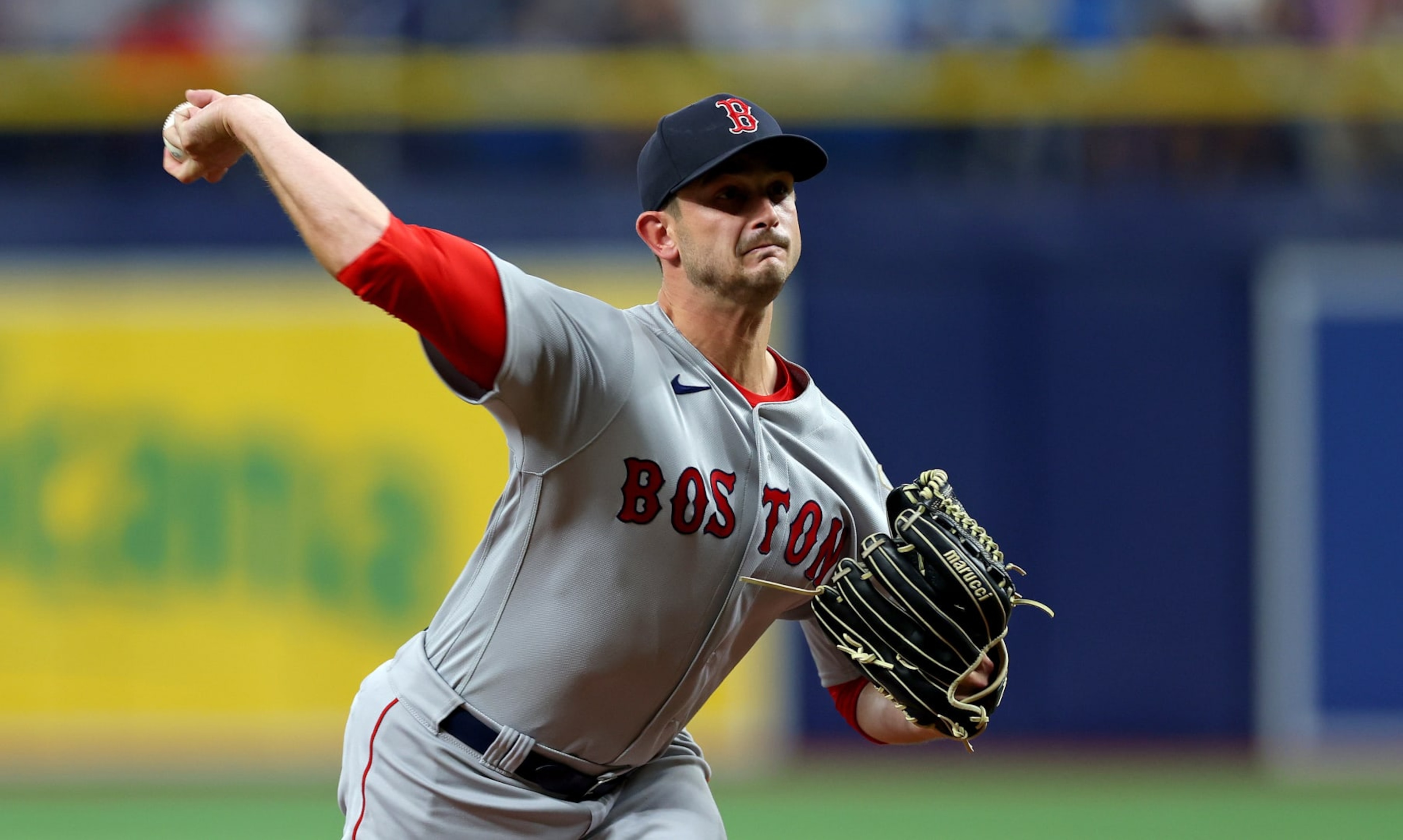 ST PETERSBURG, FLORIDA - APRIL 11: Garrett Whitlock #22 of the Boston Red Sox pitches during a game against the Tampa Bay Rays at Tropicana Field on April 11, 2023 in St Petersburg, Florida. (Photo by Mike Ehrmann/Getty Images)