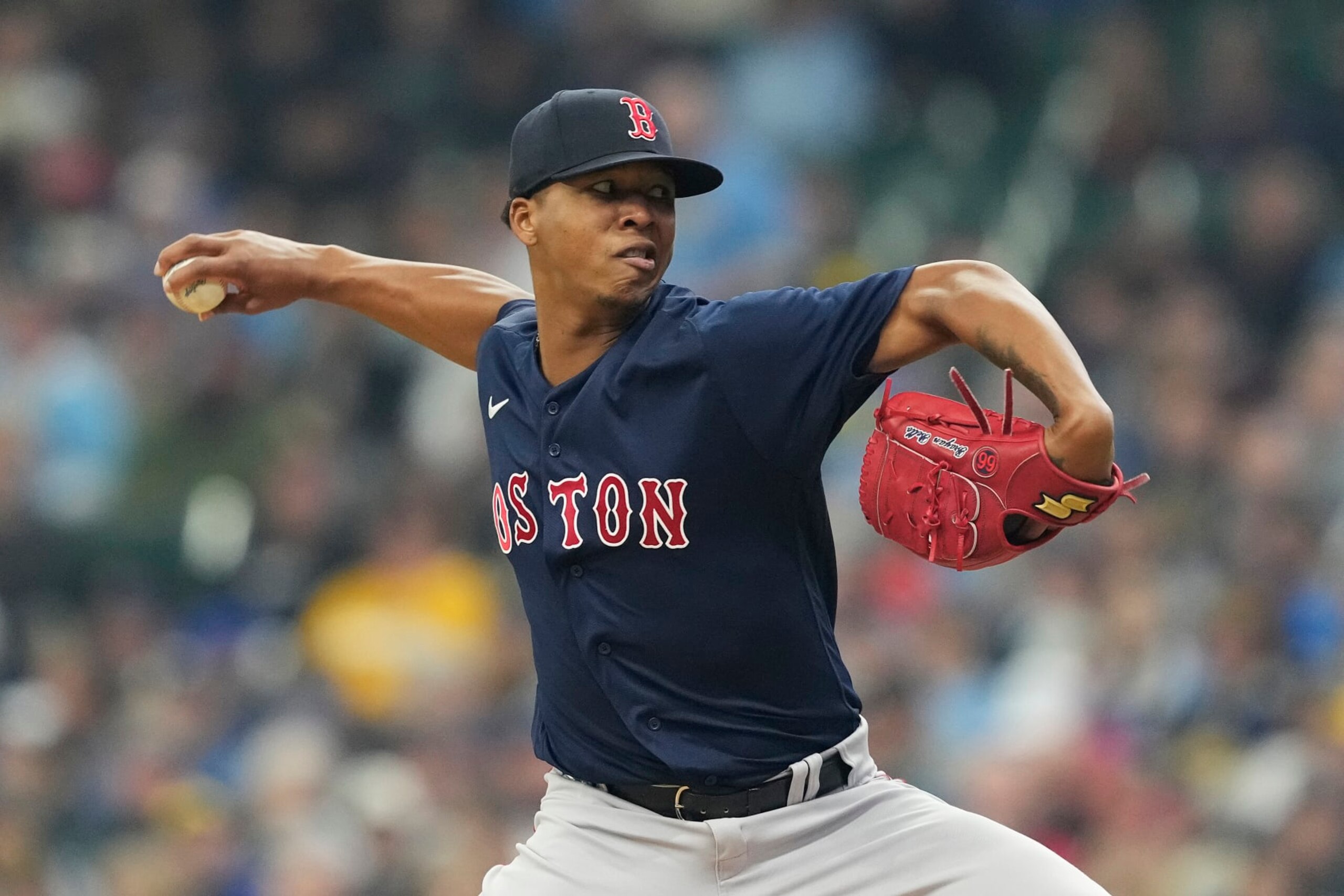 MILWAUKEE, WISCONSIN - APRIL 23: Brayan Bello #66 of the Boston Red Sox pitches against the Milwaukee Brewers in the first inning at American Family Field on April 23, 2023 in Milwaukee, Wisconsin. (Photo by Patrick McDermott/Getty Images) MILWAUKEE, WISCONSIN - APRIL 23: Brayan Bello #66 of the Boston Red Sox pitches against the Milwaukee Brewers in the first inning at American Family Field on April 23, 2023 in Milwaukee, Wisconsin. (Photo by Patrick McDermott/Getty Images)