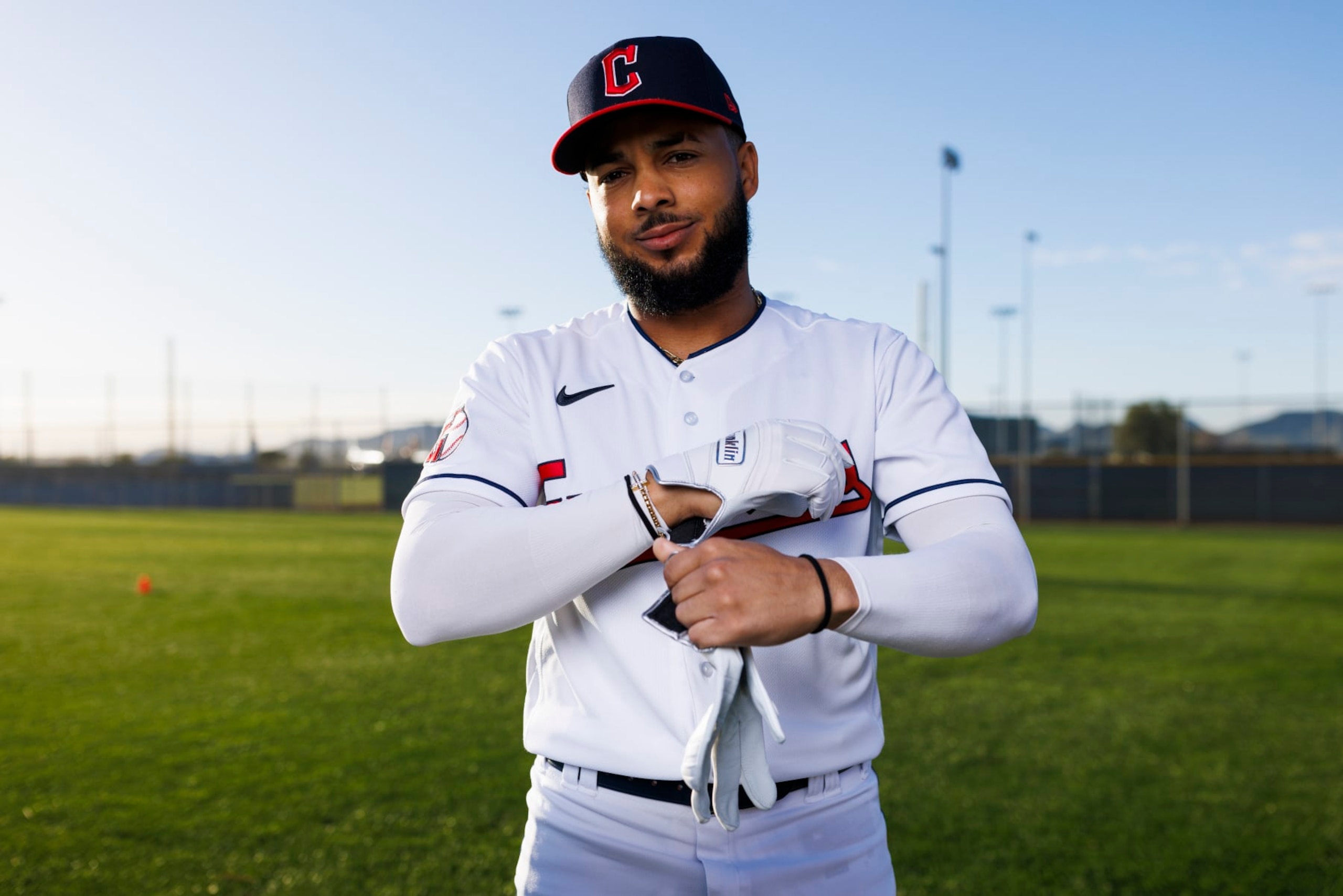 GOODYEAR, AZ - FEBRUARY 23: Outfielder George Valera (76) poses for a portrait during the Cleveland Guardians photo day on February 23, 2023 at Goodyear Ballpark in Goodyear, AZ. (Photo by Ric Tapia/Icon Sportswire via Getty Images) GOODYEAR, AZ - FEBRUARY 23: Outfielder George Valera (76) poses for a portrait during the Cleveland Guardians photo day on February 23, 2023 at Goodyear Ballpark in Goodyear, AZ. (Photo by Ric Tapia/Icon Sportswire via Getty Images)
