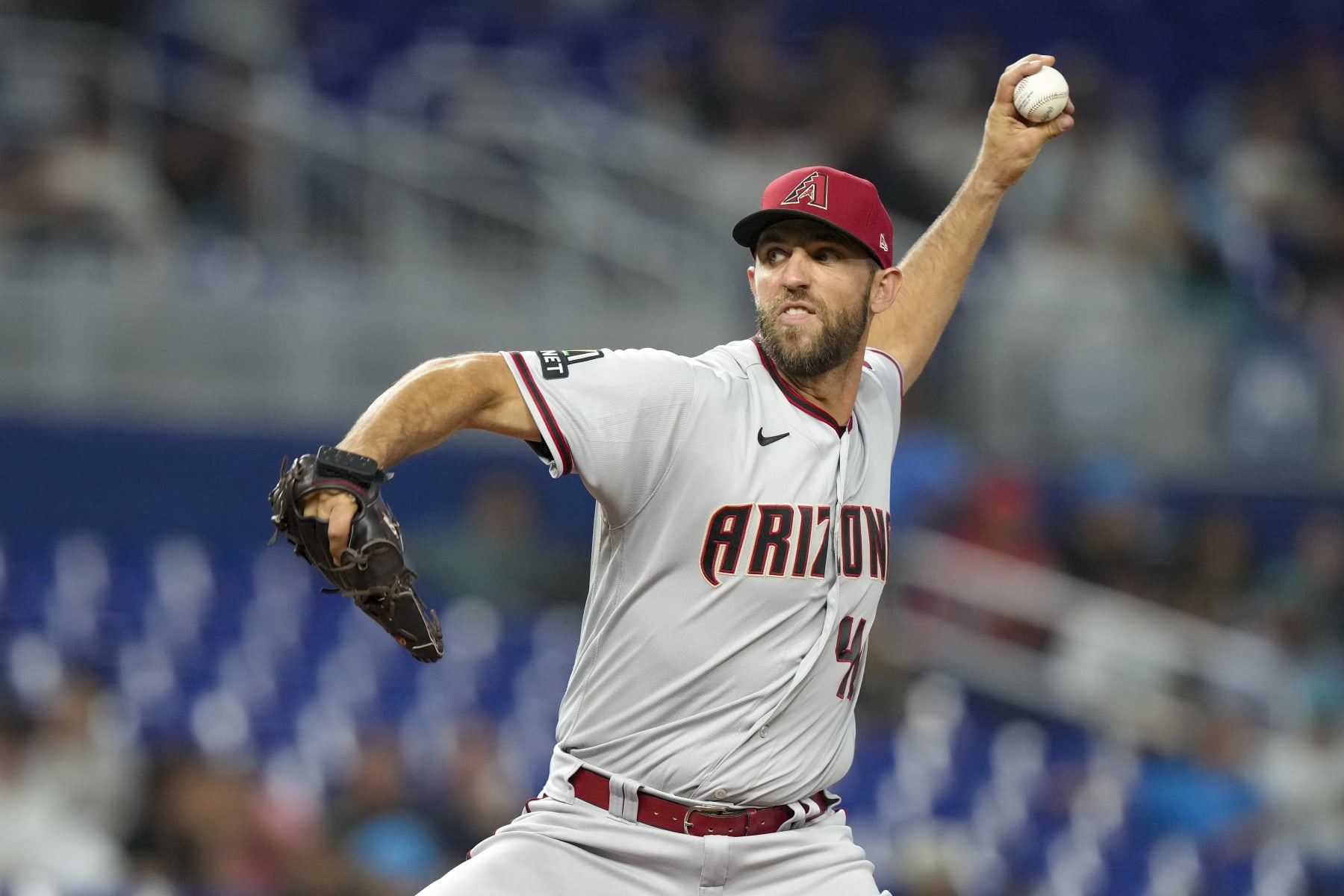 MIAMI, FLORIDA - APRIL 14: Madison Bumgarner #40 of the Arizona Diamondbacks throws a pitch during the first inning against the Miami Marlins at loanDepot park on April 14, 2023 in Miami, Florida. (Photo by Eric Espada/Getty Images)