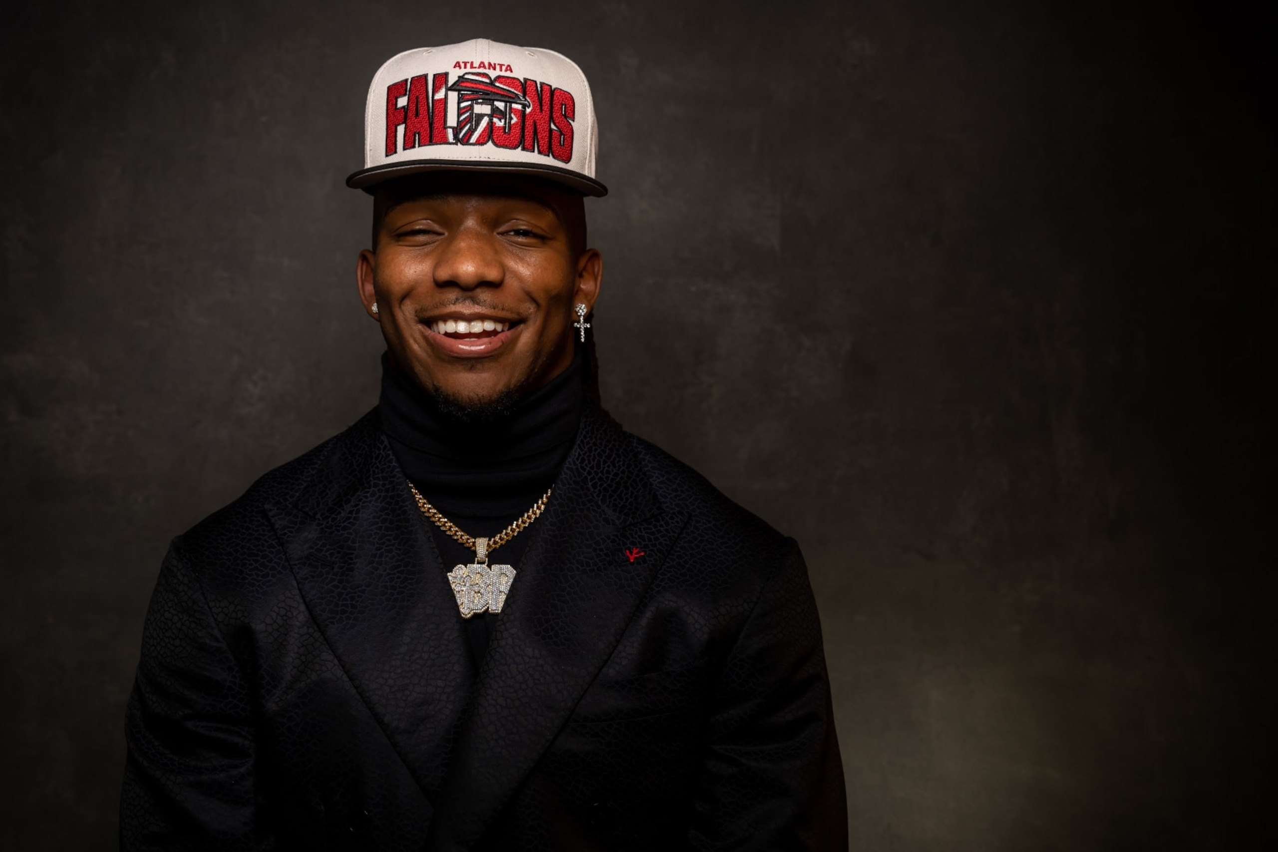 KANSAS CITY, MO - APRIL 27: Bijan Robinson poses for a portrait after being selected eighth overall by the Atlanta Falcons during the first round of the 2023 NFL Draft at Union Station on April 27, 2023 in Kansas City, Missouri. (Photo by Todd Rosenberg/Getty Images) KANSAS CITY, MO - APRIL 27: Bijan Robinson poses for a portrait after being selected eighth overall by the Atlanta Falcons during the first round of the 2023 NFL Draft at Union Station on April 27, 2023 in Kansas City, Missouri. (Photo by Todd Rosenberg/Getty Images)