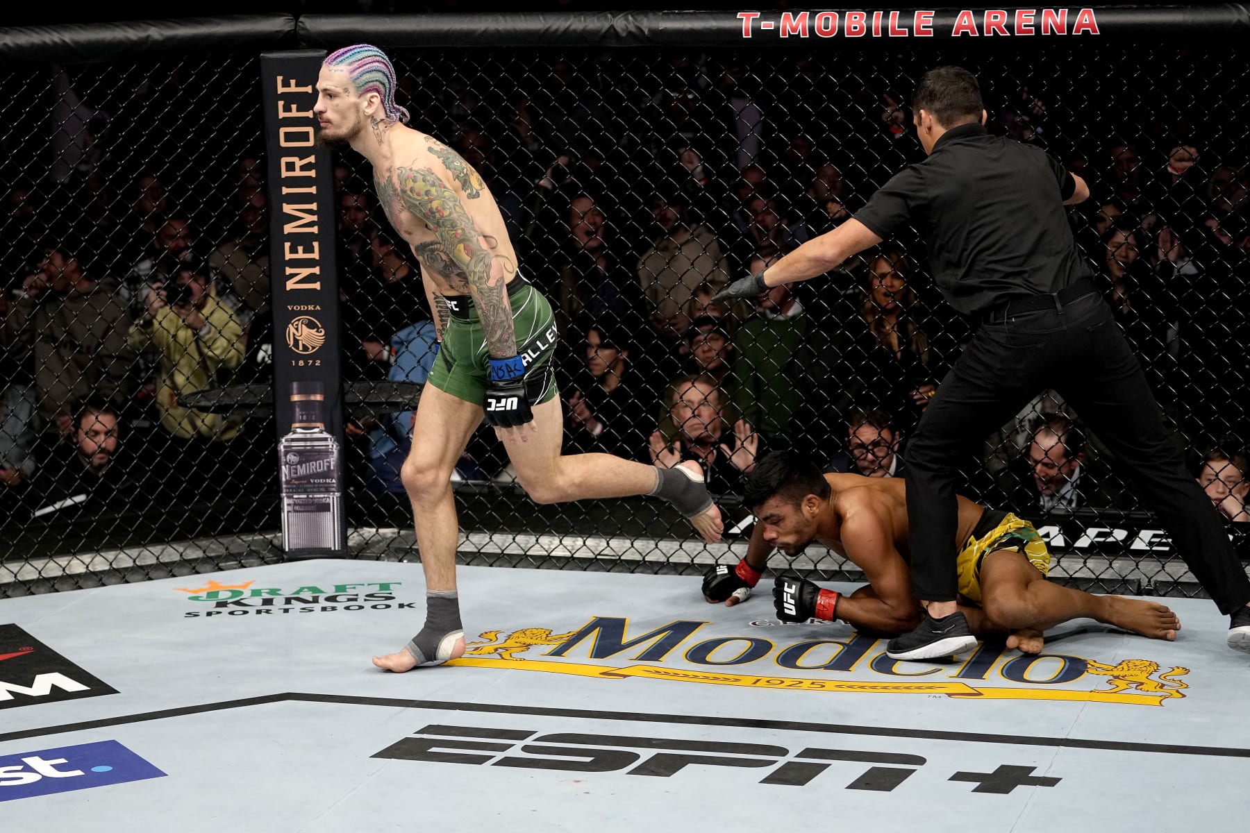 LAS VEGAS, NEVADA - DECEMBER 11: Sean O'Malley reacts after defeating Raulian Paiva of Brazil in their bantamweight bout during the UFC 269 on December 11, 2021 in Las Vegas, Nevada. (Photo by Jeff Bottari/Zuffa LLC)