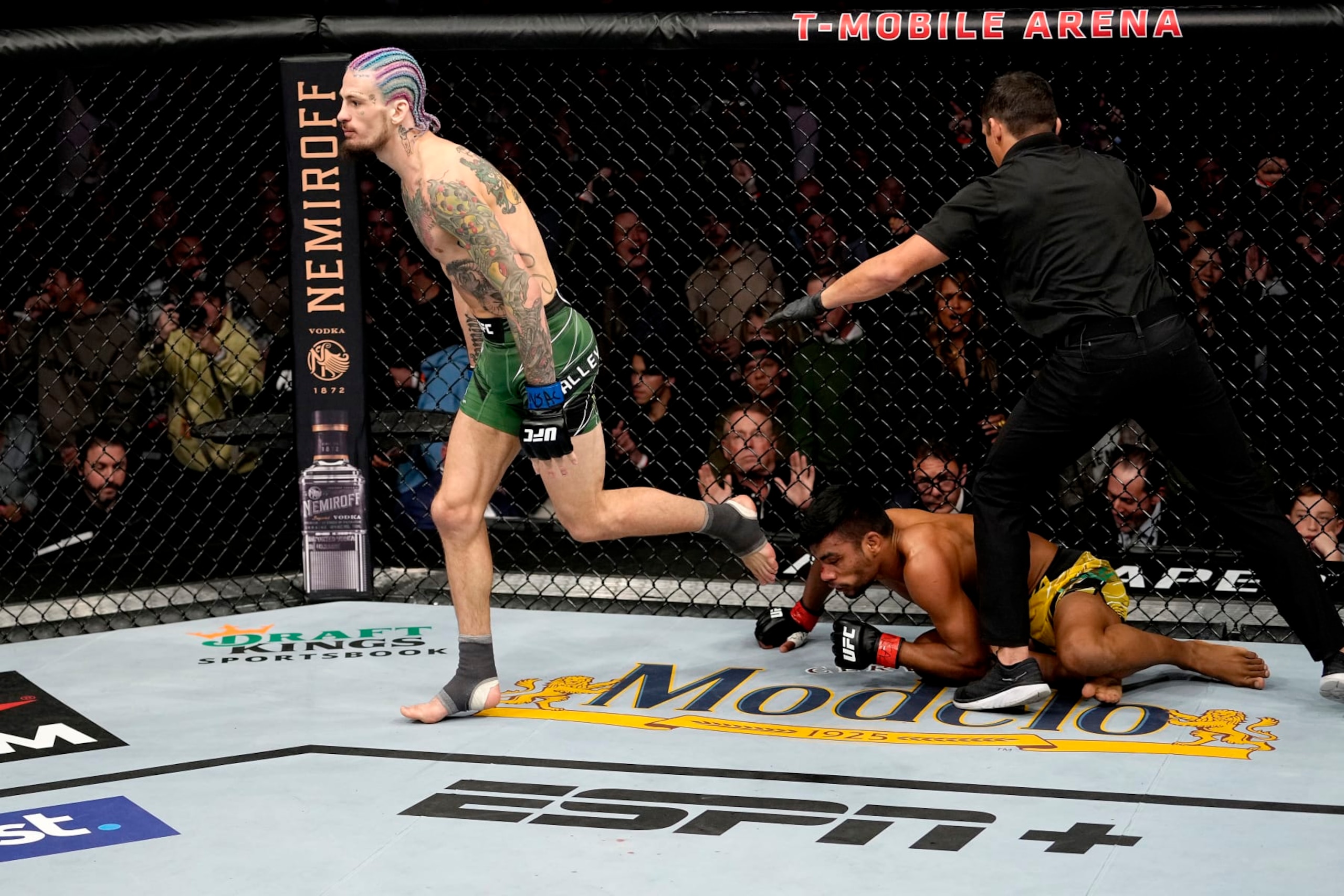 LAS VEGAS, NEVADA - DECEMBER 11: Sean O'Malley reacts after defeating Raulian Paiva of Brazil in their bantamweight bout during the UFC 269 on December 11, 2021 in Las Vegas, Nevada. (Photo by Jeff Bottari/Zuffa LLC)