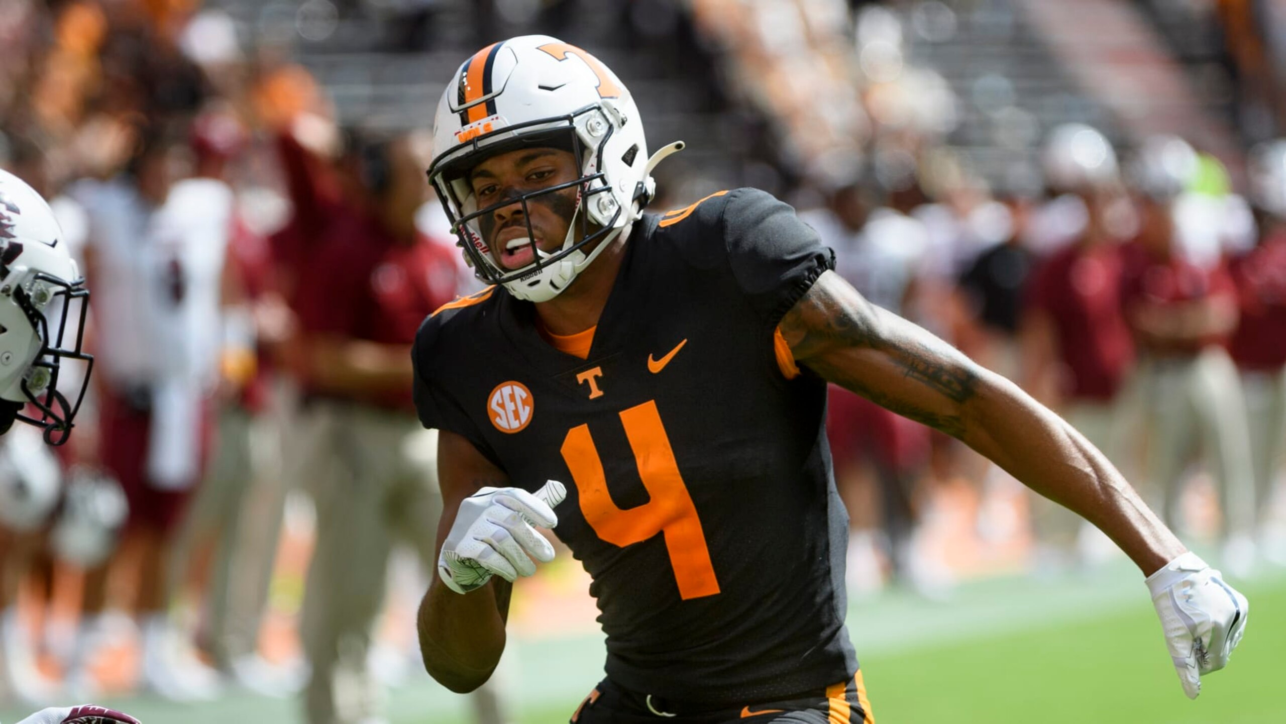 Tennessee wide receiver Cedric Tillman (4) plays against South Carolina during an NCAA football game on Saturday, Oct. 9, 2021, in Knoxville, Tenn. (AP Photo/John Amis) Tennessee wide receiver Cedric Tillman (4) plays against South Carolina during an NCAA football game on Saturday, Oct. 9, 2021, in Knoxville, Tenn. (AP Photo/John Amis)