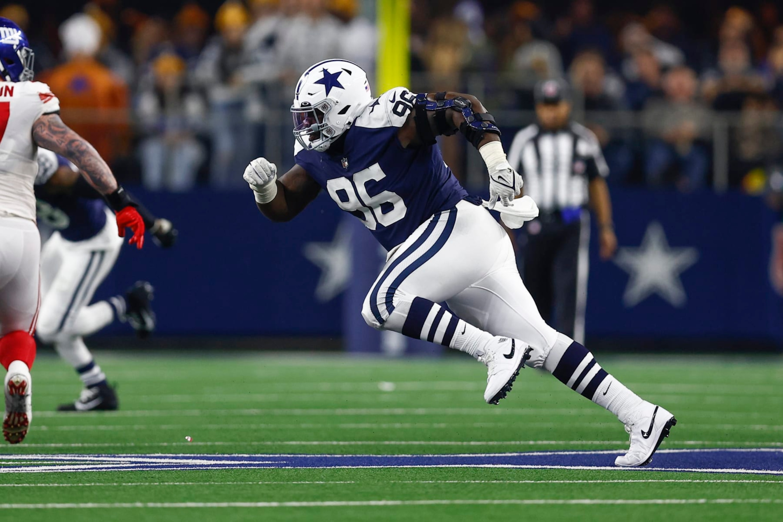 Dallas Cowboys defensive tackle Neville Gallimore (96) is seen during an NFL football game against the New York Giants, Thursday, Nov. 24, 2022, in Arlington, Texas. Dallas won 28-20. (AP Photo/Brandon Wade)