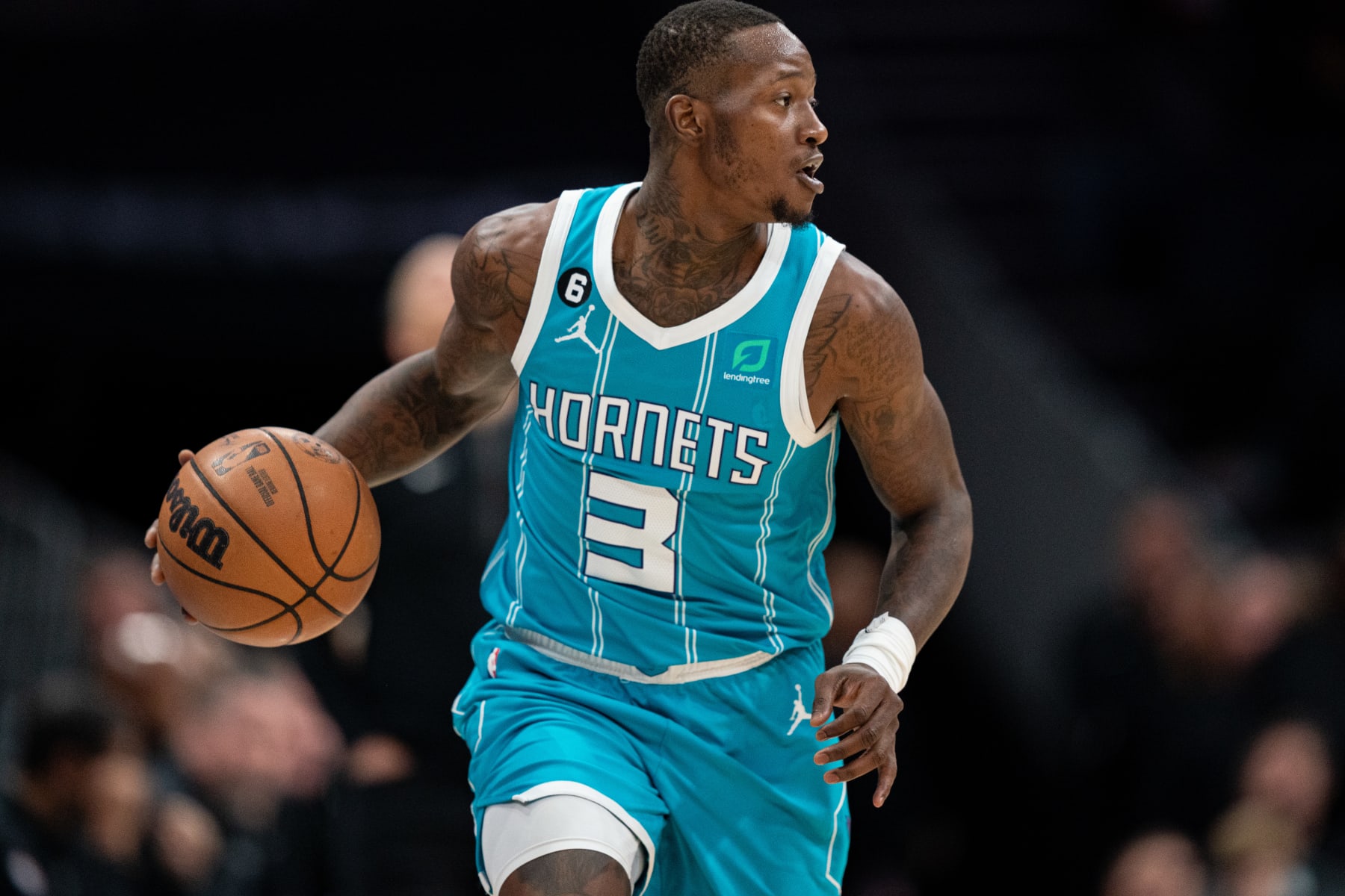 CHARLOTTE, NORTH CAROLINA - DECEMBER 05: Terry Rozier #3 of the Charlotte Hornets brings the ball up court against the LA Clippers during their game at Spectrum Center on December 05, 2022 in Charlotte, North Carolina. NOTE TO USER: User expressly acknowledges and agrees that, by downloading and or using this photograph, User is consenting to the terms and conditions of the Getty Images License Agreement. (Photo by Jacob Kupferman/Getty Images)